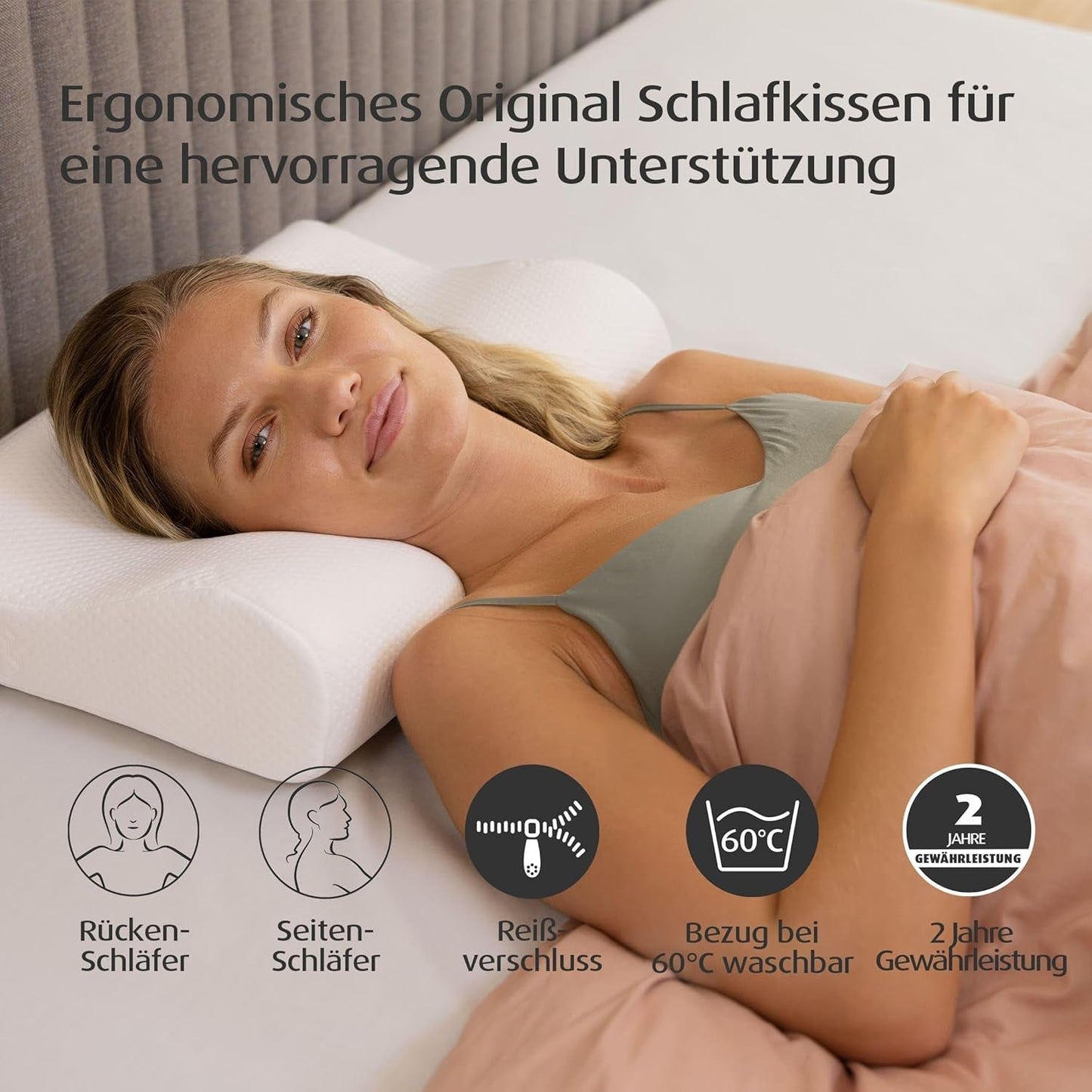 Kissenset mit Füllung und Bezug, Originalkissen Größe M mit Jersey-Kissenbezug (beige)