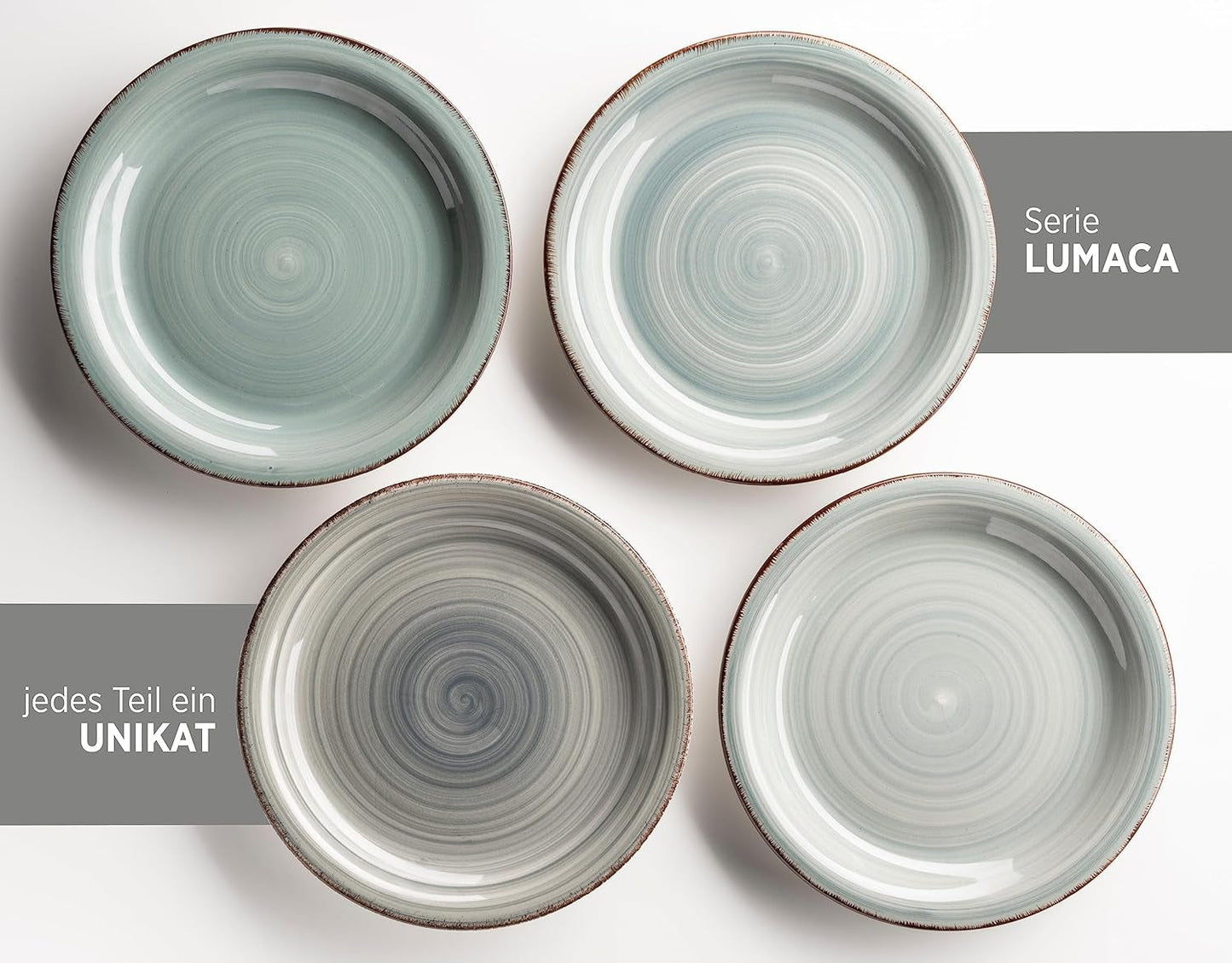 MÄSER 931612 Bel Tempo II Vintage-Geschirrset für 6 Personen, 30-teilig, kombiniertes Service aus blauer, handbemalter Keramik, Steingut, Rauchblau