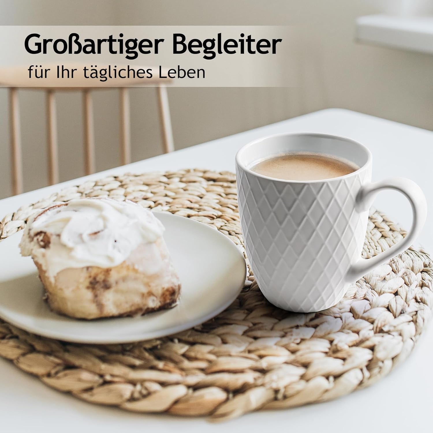 MIAMIO – Keramik-Geschirrset, 24-teilig, kombiniertes Service für 6 – spülmaschinen- und mikrowellengeeignet – Palmanova-Kollektion (weiß)