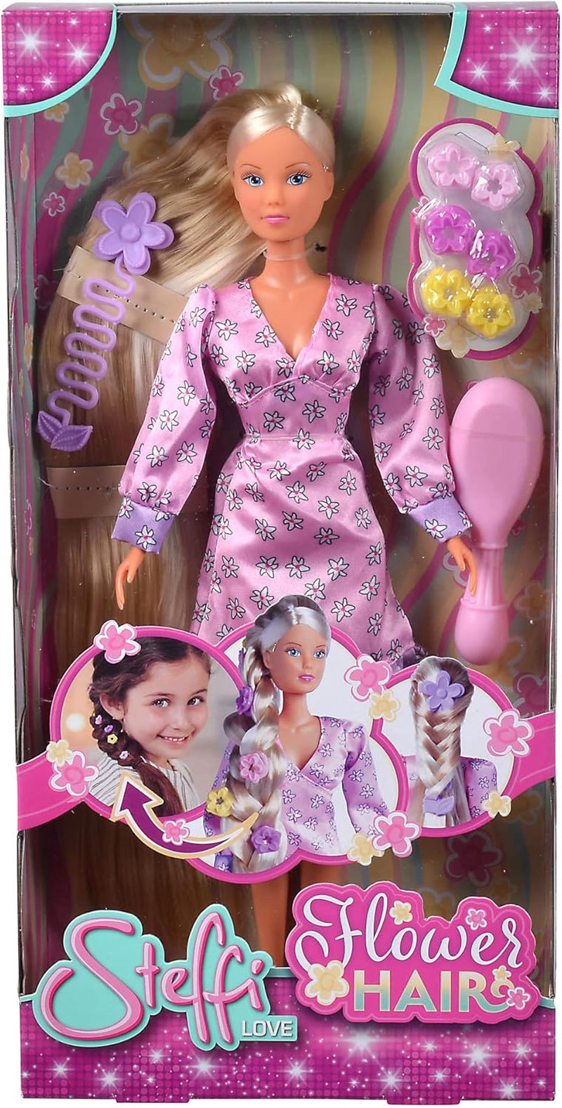 Simba 105733640 - Steffi Love Flower Hair, Puppe mit extra langen Haaren, inklusive 6 Clips, Zopfzubehör und Kamm, 29 cm, ab 3 Jahren