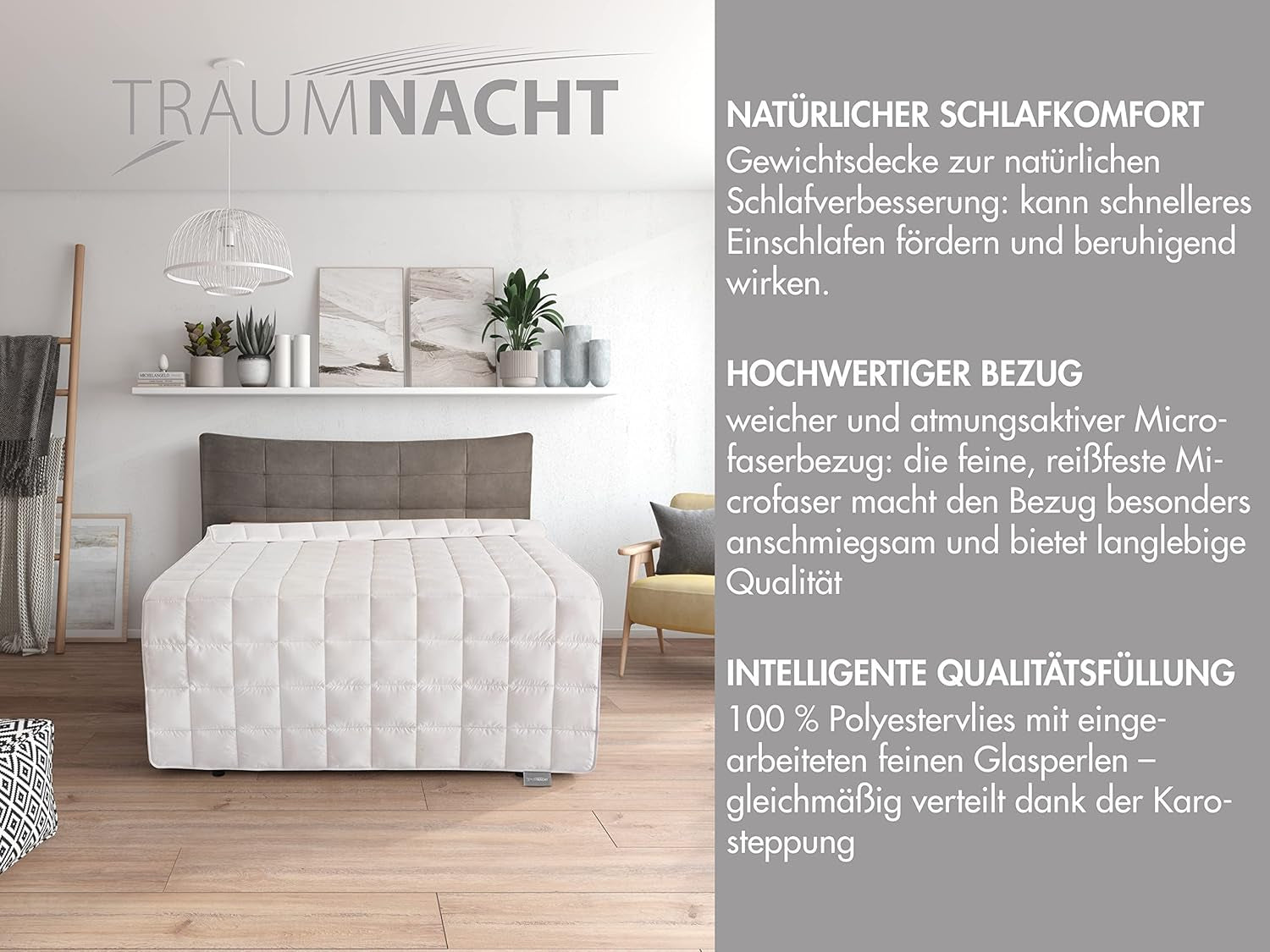 Traumnacht-Entspannungsdecke 135 x 200 cm, 4 kg schwere Decke zur Beruhigung und Stressabbau, empfohlen für Erwachsene, Öko-Tex-zertifiziert, hergestellt nach deutschen Qualitätsstandards. Steppdecken und Steppdecken Naty Shop