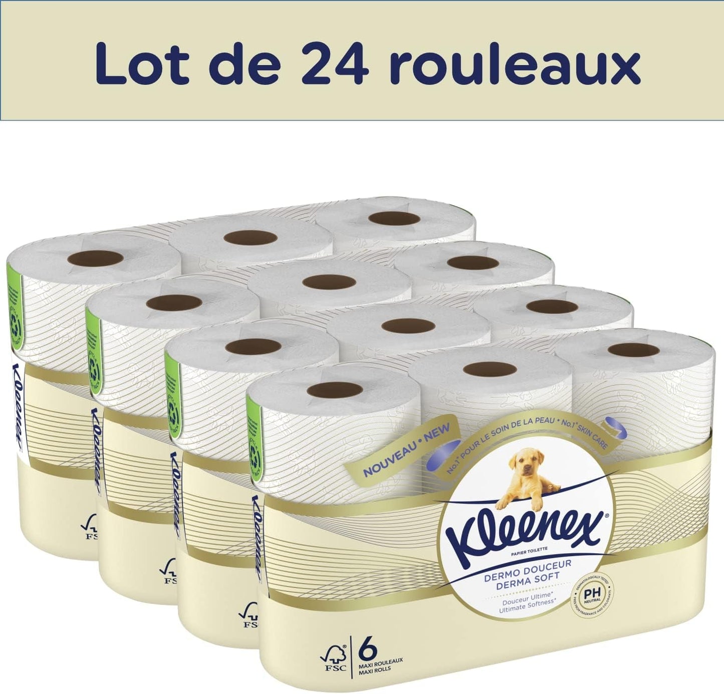 KLEENEX Dermo Douceur 4230420 Toilettenpapier, 24 Rollen (4 x 6 Rollen), weiß, 24 Unité (Lot of 6)