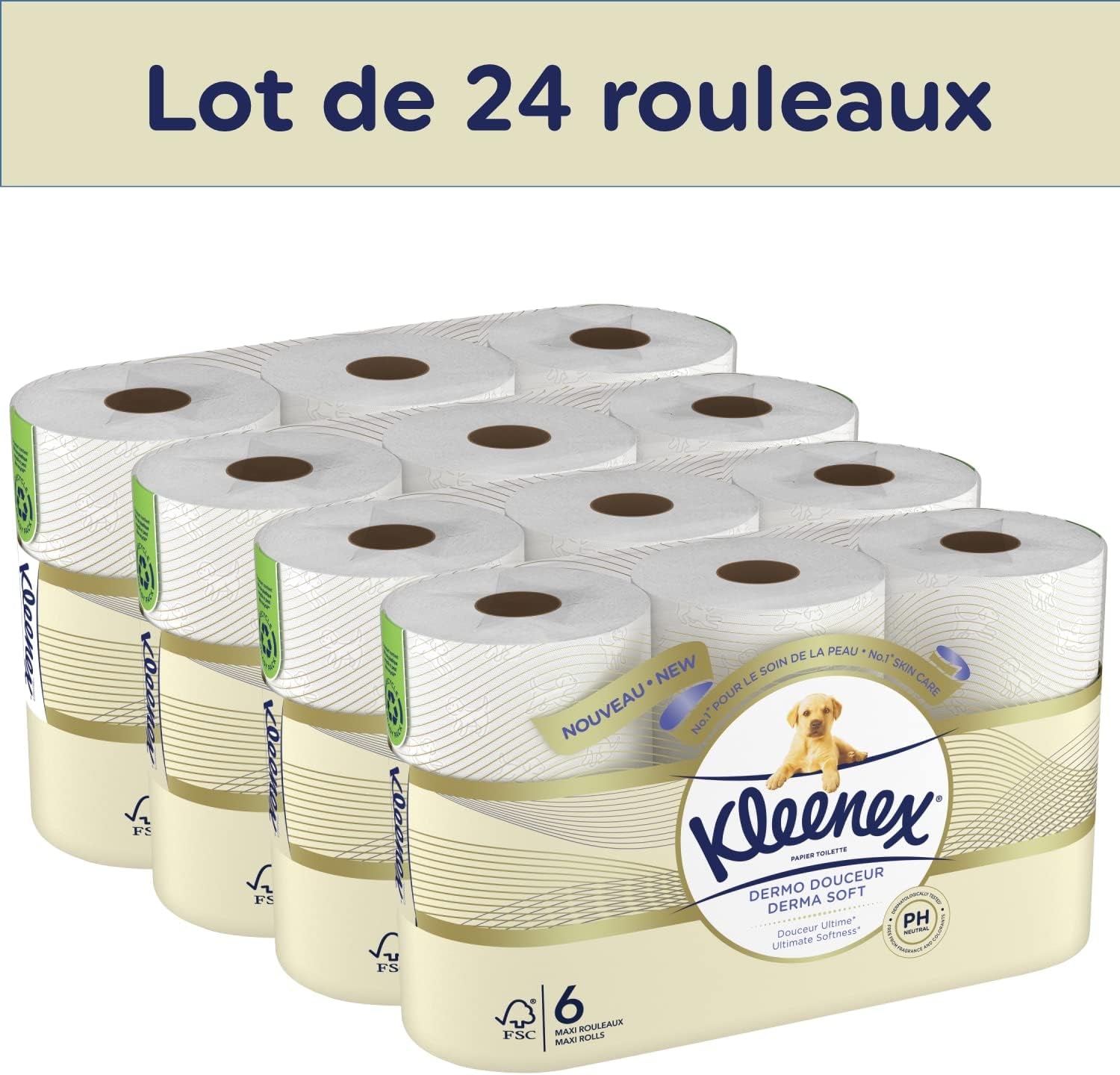 KLEENEX Dermo Douceur 4230420 Toilettenpapier, 24 Rollen (4 x 6 Rollen), weiß, 24 Unité (Lot of 6)