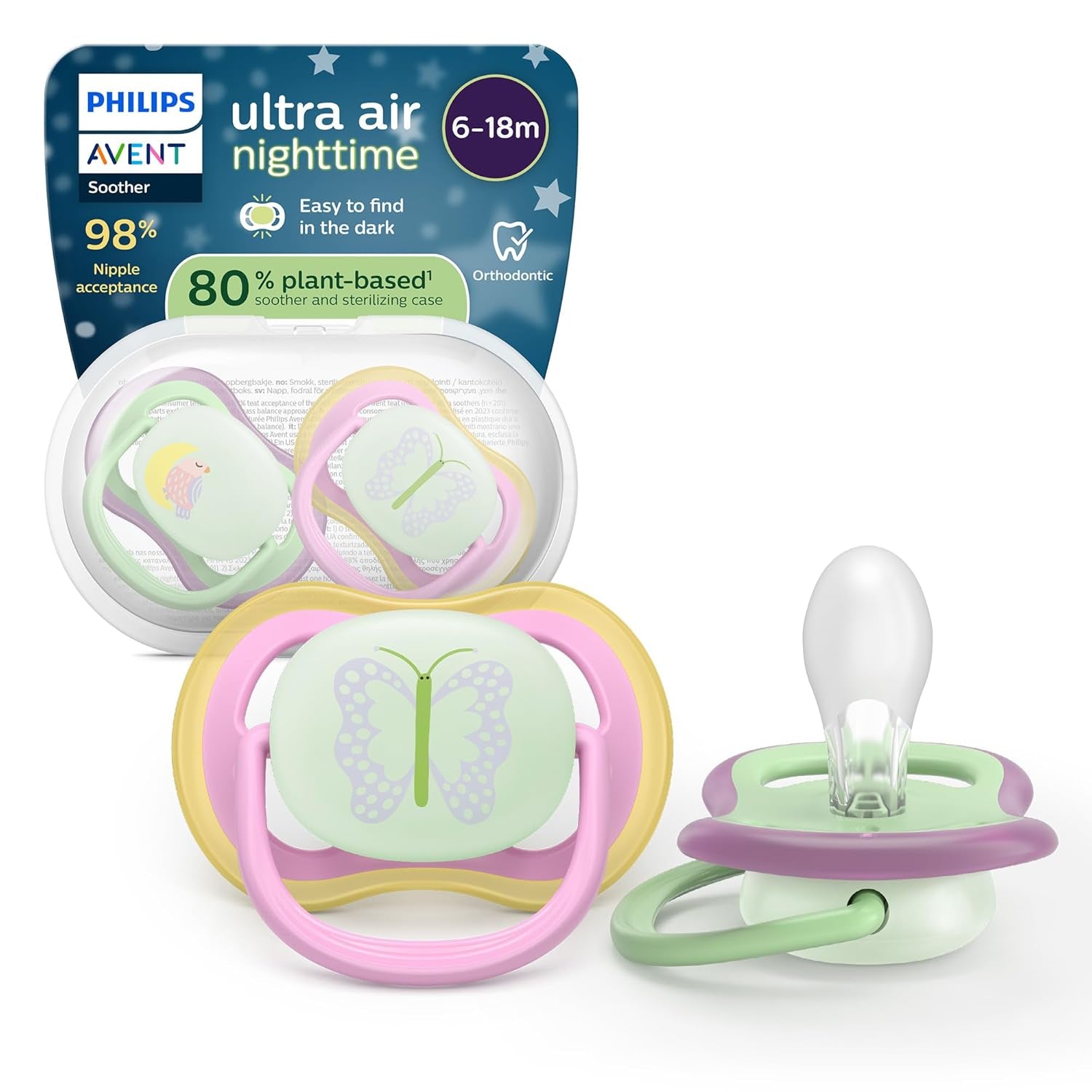 Philips AVENT Ultra Air-Schnuller – 4er-Pack BPA-freie, atmungsaktive Schnuller für Babys von 6–18 Monaten, inklusive Tragetasche und Sterilisation, Schildkröten-/Wal-Muster (Modell SCF085/66)