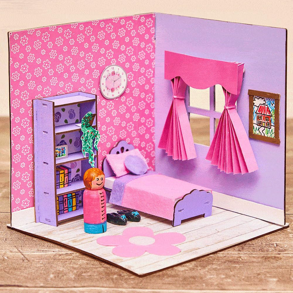 Baker Ross FN255 Mini-Puppenhaus-Set aus Holz – 1-teiliges Puppenhaus-Set für Kinder, DIY-Bastelset