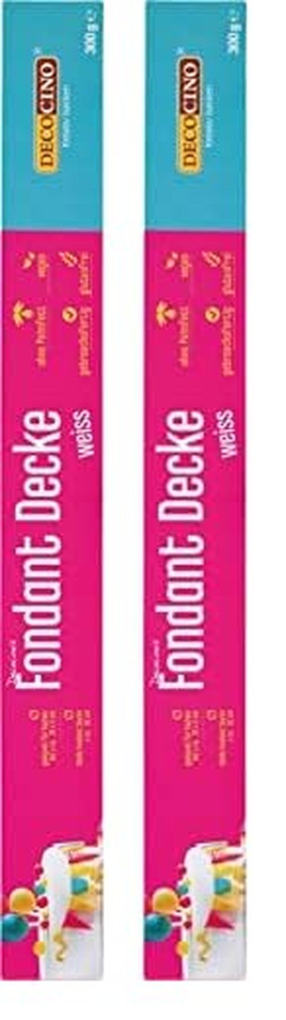 DECOCINO weiß gerollte Fondantdecke – 300 g – gebrauchsfertige Fondantdecke zum Abdecken und Dekorieren von Kuchen und Cupcakes – glutenfrei und vegan (2er-Pack) Naty Shop Sugarpaste 2er-Pack