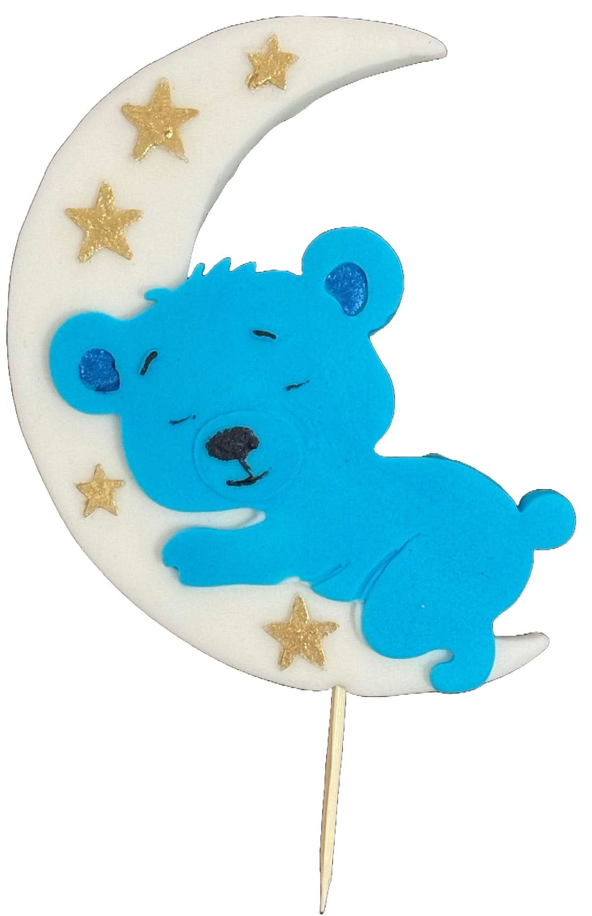 Essbare Zuckerdekoration, blauer Teddybär auf dem Mond Zuckerpaste Dekorationen Nati Shop