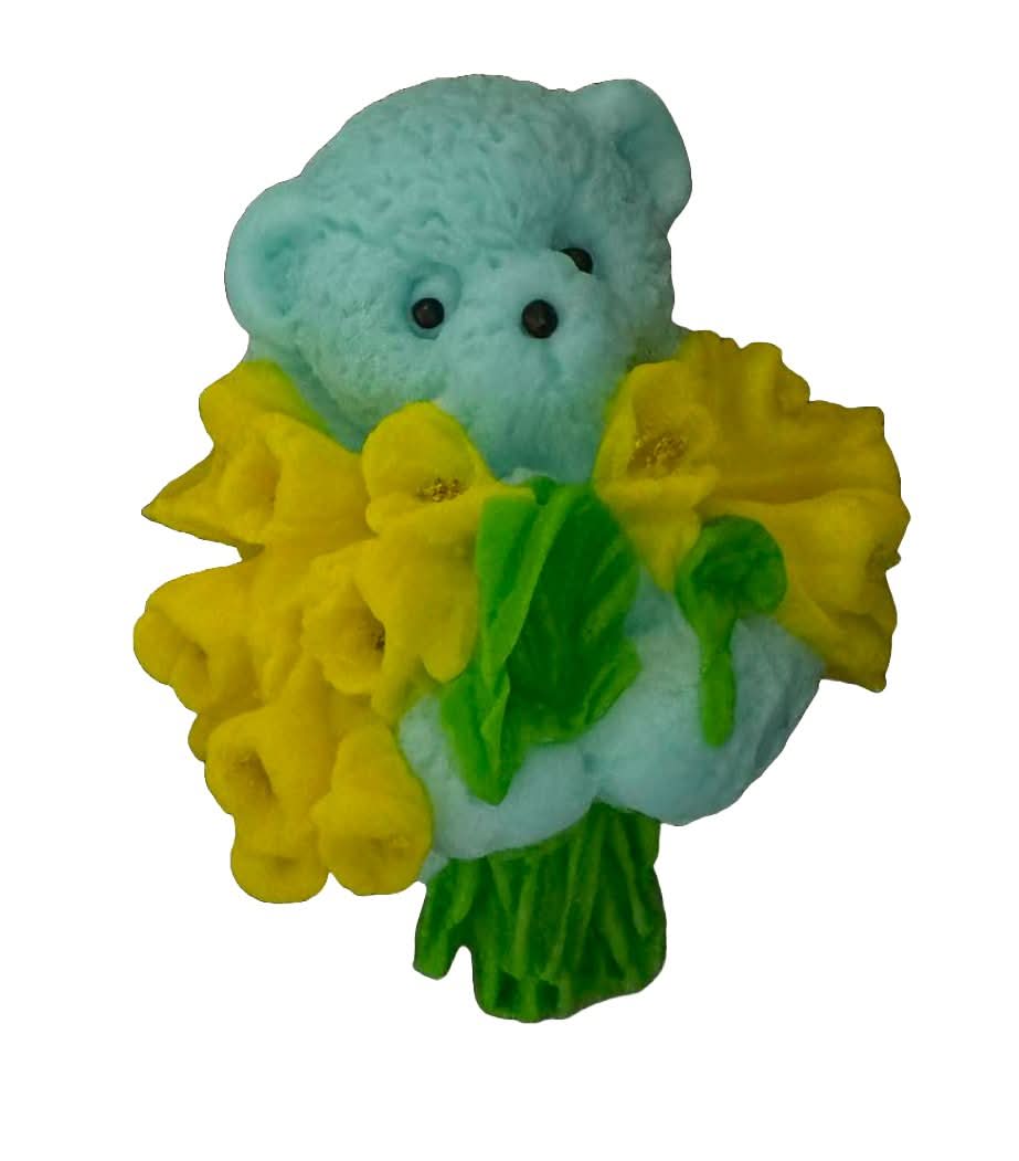 Essbare Zuckerdekoration, Teddybär mit Tulpenstrauß. Dekorationen von Sugar Paste Nati Shop