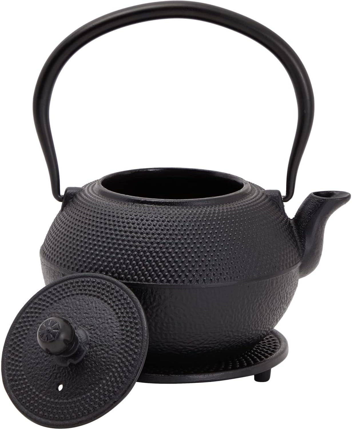 Juvale Japanisches Teeservice mit Teekanne aus Gusseisen (1200 ml), Untertasse und 2 Tassen, Teeservice im Tetsubin-Stil, Schwarz