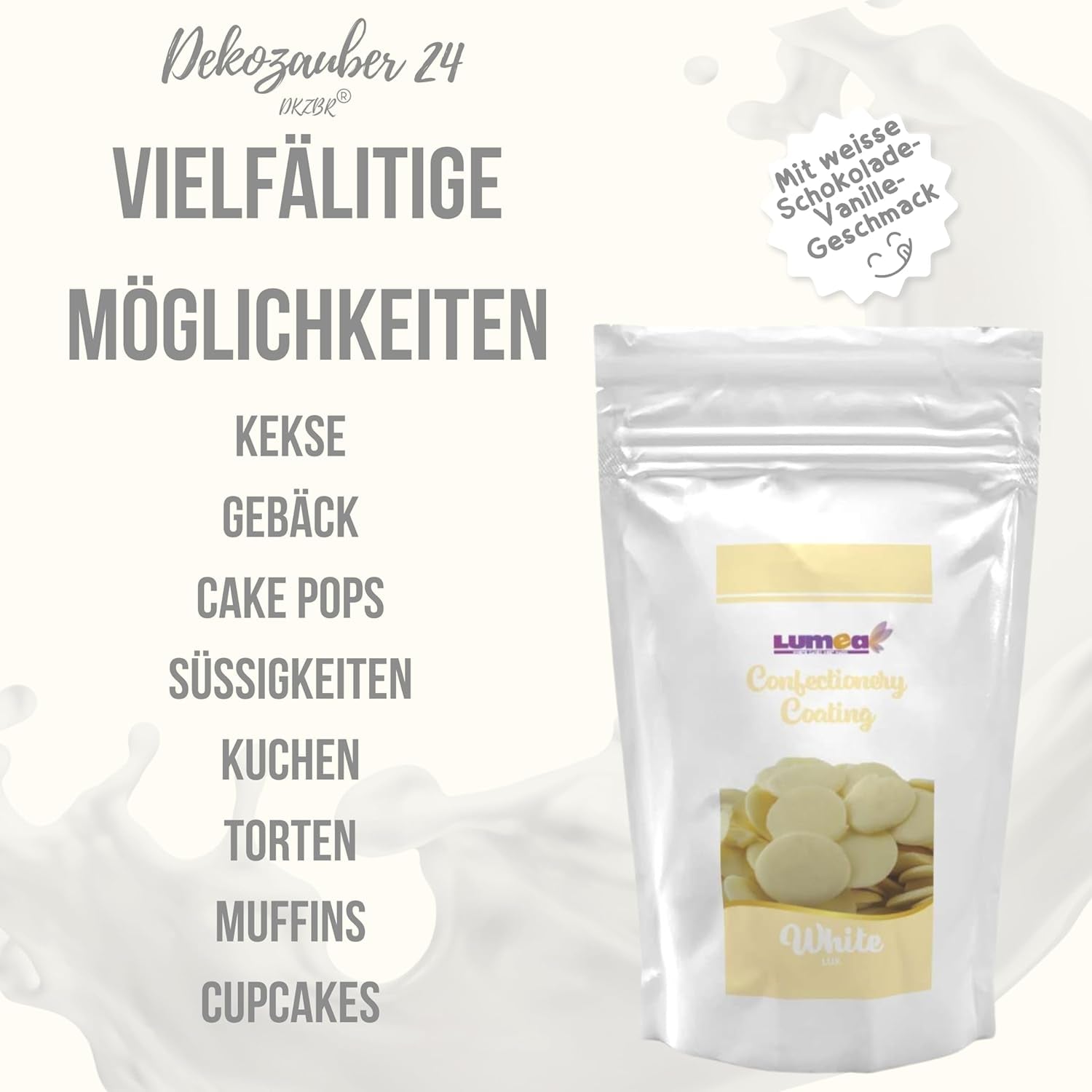 Dekozauber24 Kuvertüretropfen, weiß, 500g, mit weißem Schokoladen- und Vanillegeschmack, Deco Melts Chips, mikrowellengeeignet, für Cake Pops, Kuchen, Torten, Torten, zum Beträufeln oder Zuckerguss von Naty Shop Zuckerpaste