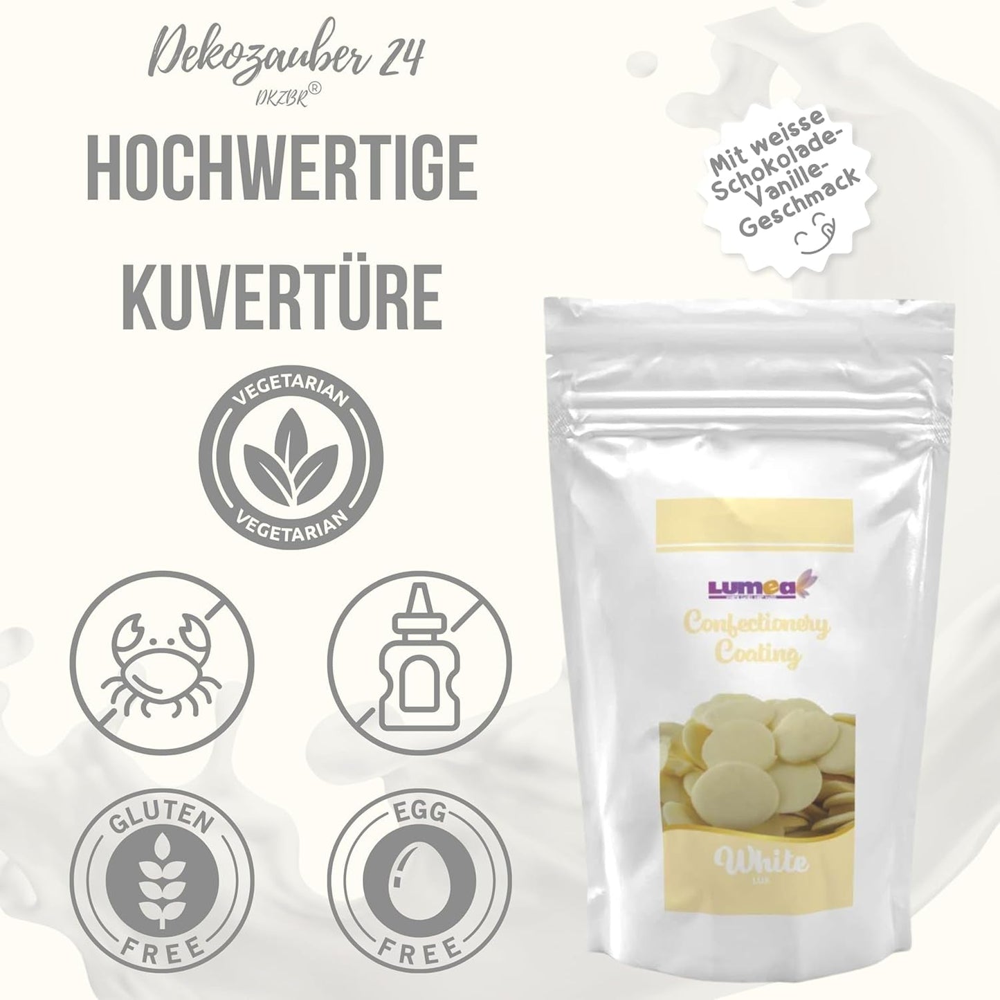 Dekozauber24 Kuvertüretropfen, weiß, 500g, mit weißem Schokoladen- und Vanillegeschmack, Deco Melts Chips, mikrowellengeeignet, für Cake Pops, Kuchen, Torten, Torten, zum Beträufeln oder Zuckerguss von Naty Shop Zuckerpaste