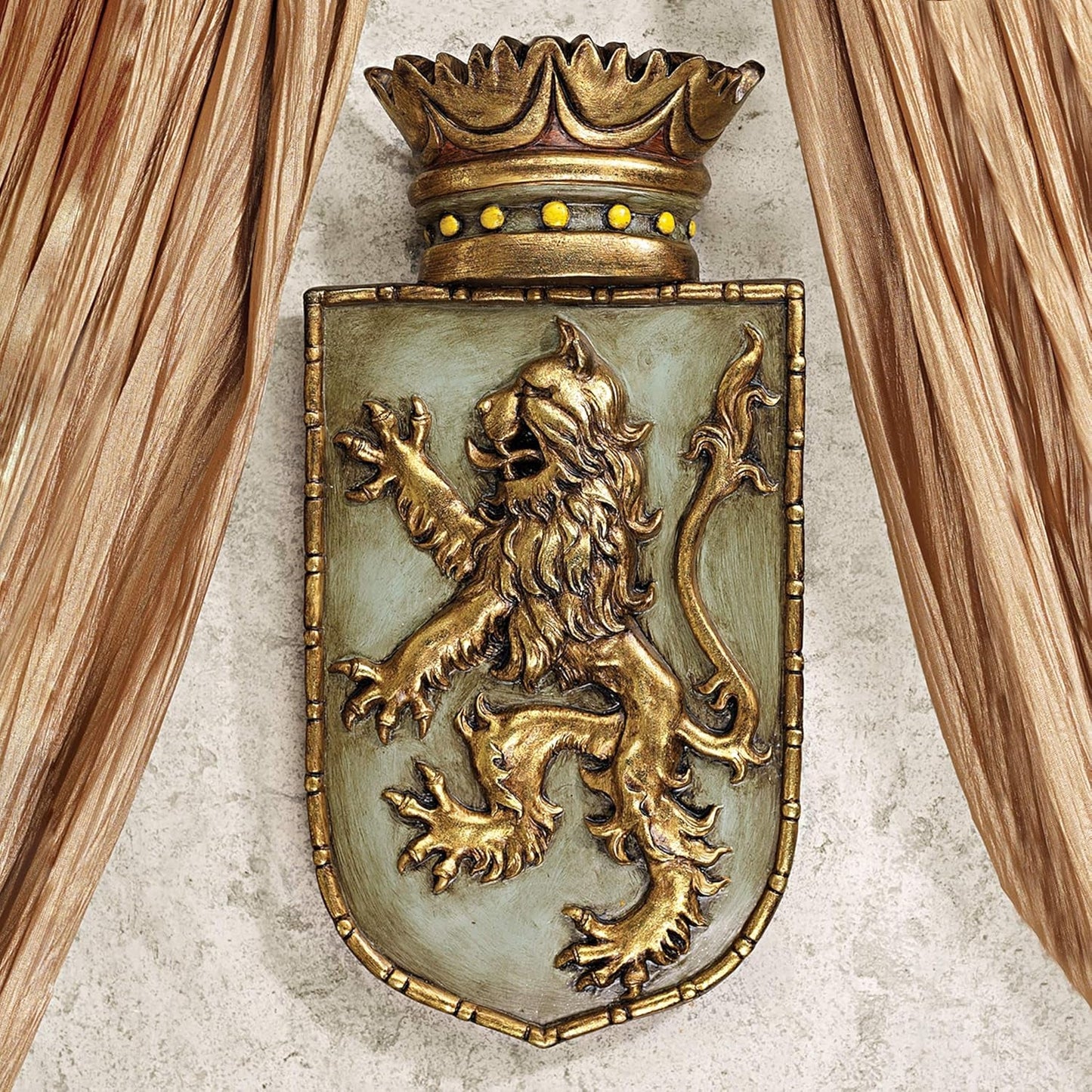 Design Toscano Mittelalterlicher Schild Vertikaler Löwe, Wandskulptur Statuetten und Skulpturen Naty Shop