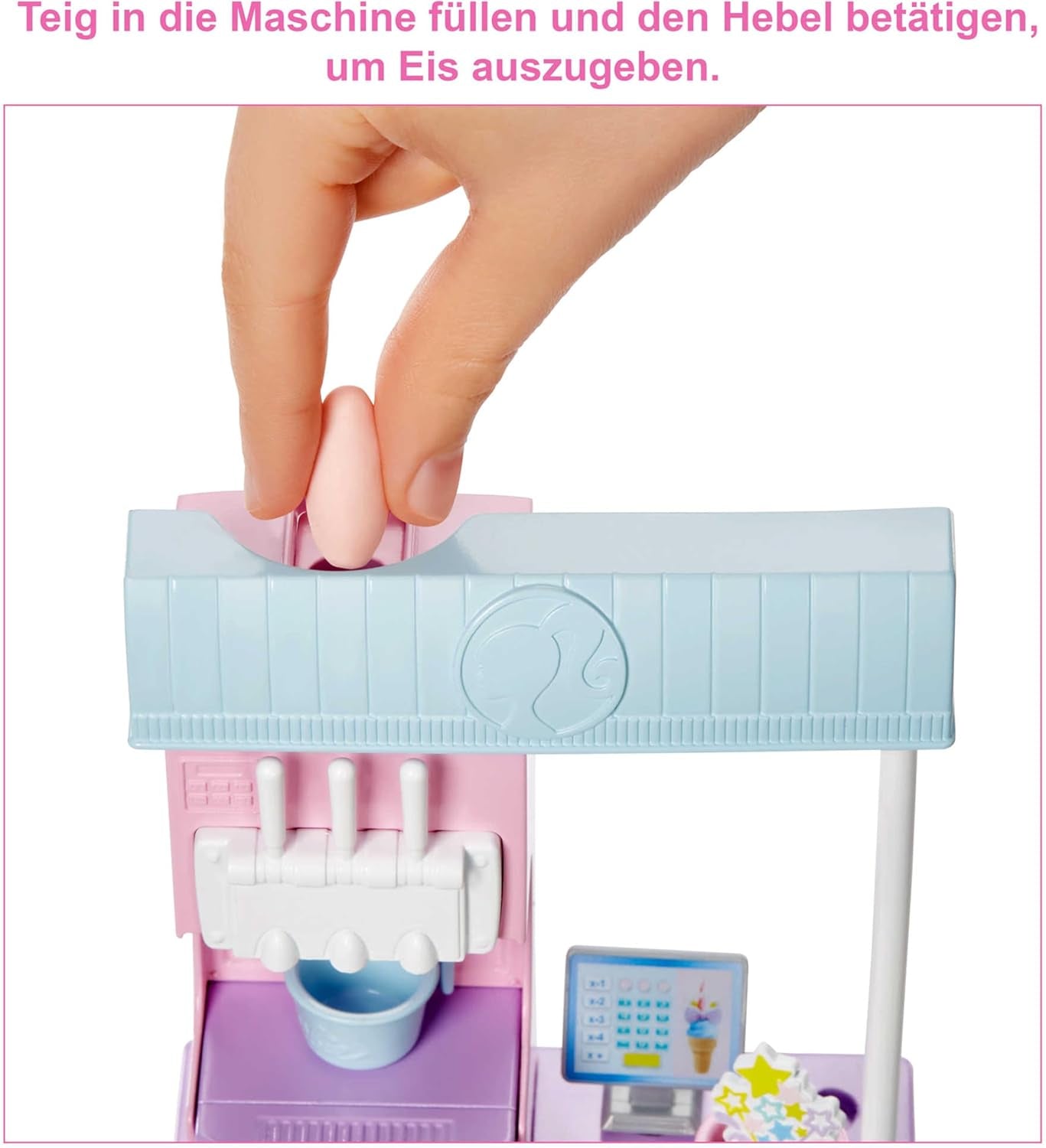 Barbie-Serie „You Can Be Anything“, Eisdiele, 1 Barbie-Puppe mit blonden Haaren, Eismaschine, Barbie Play-Doh, Backzubehör, Kindergeschenk, Spielzeug ab 3 Jahren, HCN46