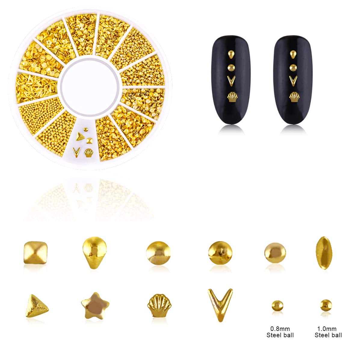4 Boxen Nagel Art Strass, 3D Nagel Art Dekorationen, Mix Größe Nagel Perlen Glitter Strass Gold Metall Hohlniet Nagelkunst Stern Mond Sonne Nagel Zubehör Für DIY Nageldesign