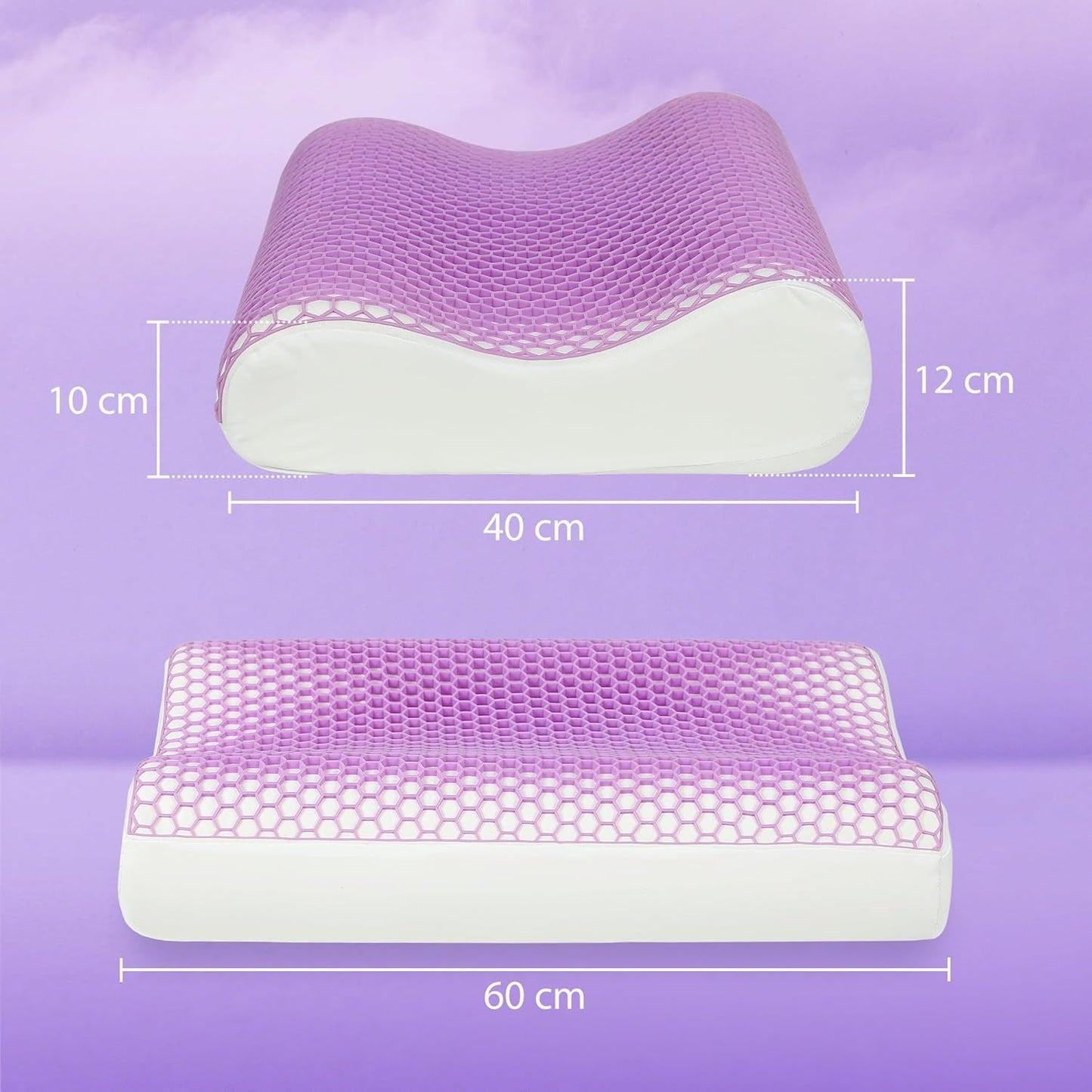 HOMCOM Memory Foam-Kissen, Nackenstützkissen mit abnehmbarem Bezug, 2 Höhen, ergonomisches 2S reaktionsfähiges Nackenkissen für verschiedene Schlafpositionen, 60 x 40 cm, Cremeweiß