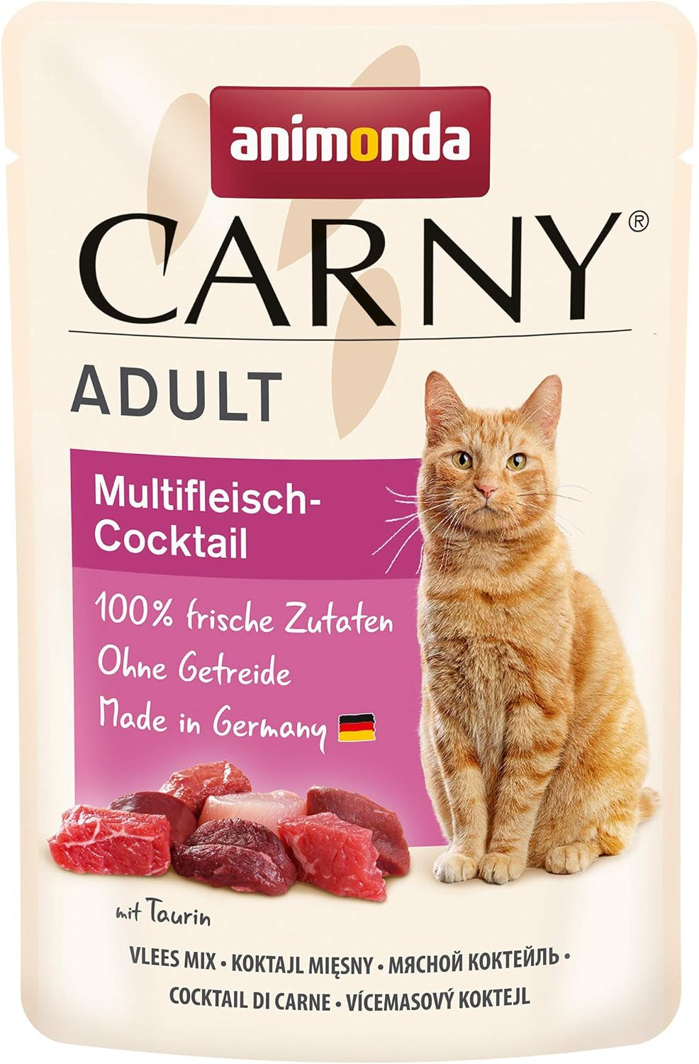 animonda Carny Adult MultiMeat Cocktail, 12 Beutel (12 x 85 g), Nassfutter für ausgewachsene Katzen, getreide- und zuckerfrei, mit Fleischzutaten