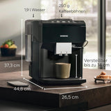 Siemens EQ500 klassische automatische Espressomaschine, TFT-Farbbildschirm, 5 Kaffee- und Milchsorten, Doppeltassenfunktion, einfache Reinigung, abnehmbare Brüheinheit, mit Milchschlauch, schwarz, TP511E19