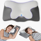 Nackenkissen, orthopädisches Kopfkissen, Memory-Schaum-Kissen, Seitenaufprallkissen – ergonomisches Design, hohle Form für Seiten-, Rücken- und Bauchaufprall, hellgrau, orthopädische Nackenkissen, Naty Shop, Weiß, Grau, 65 x 34 x 13 cm