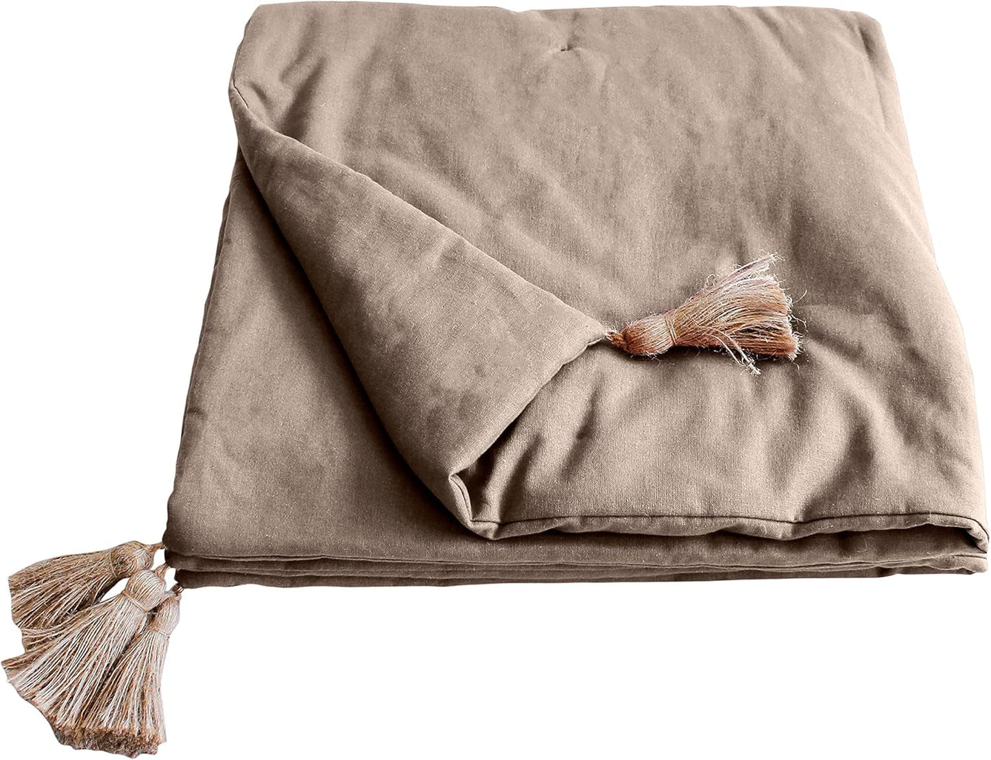 Decke „Enjoy Home“, Beige, Natur, mit 4 Jutebommeln, 90 x 190 cm, 100 % Baumwolle, Öko-Tex-zertifiziert, Steppdecken und Steppdecken aus der Panama-Kollektion Naty Shop Standardtitel