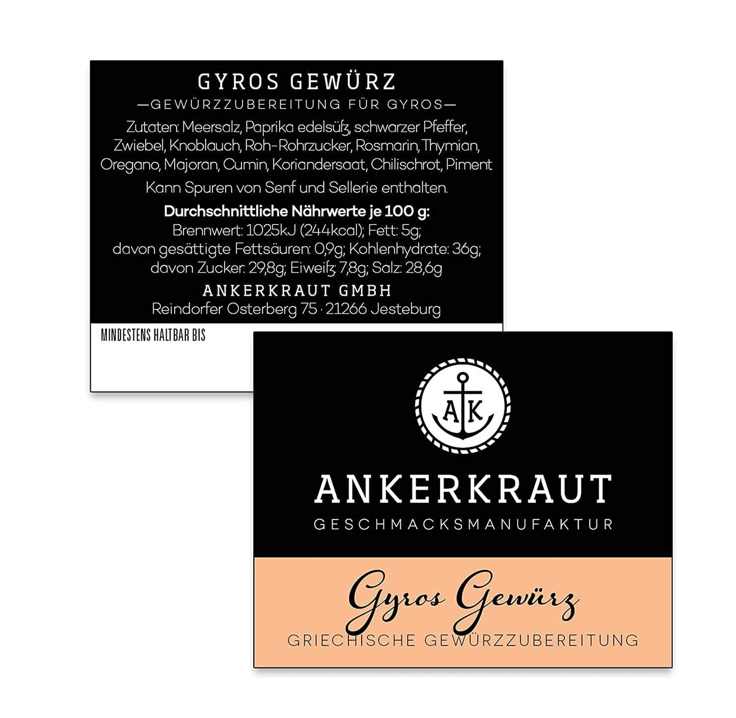 Ankerkraut Gyros, Gewürzmischung für Gyros, egal ob aus der Pfanne oder vom Grill, mit Zwiebel, Knoblauch, Majoran, Kreuzkümmel, Piment und mehr, 80 g im Korkenglas