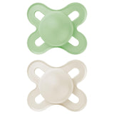 MAM Baby-Schnuller 0–2 Monate, symmetrisch, flach, flexibler Sauger, weiches Silikon, einfach zu verwenden, mit selbststerilisierender Box, original neutral, matt, 2 Stück