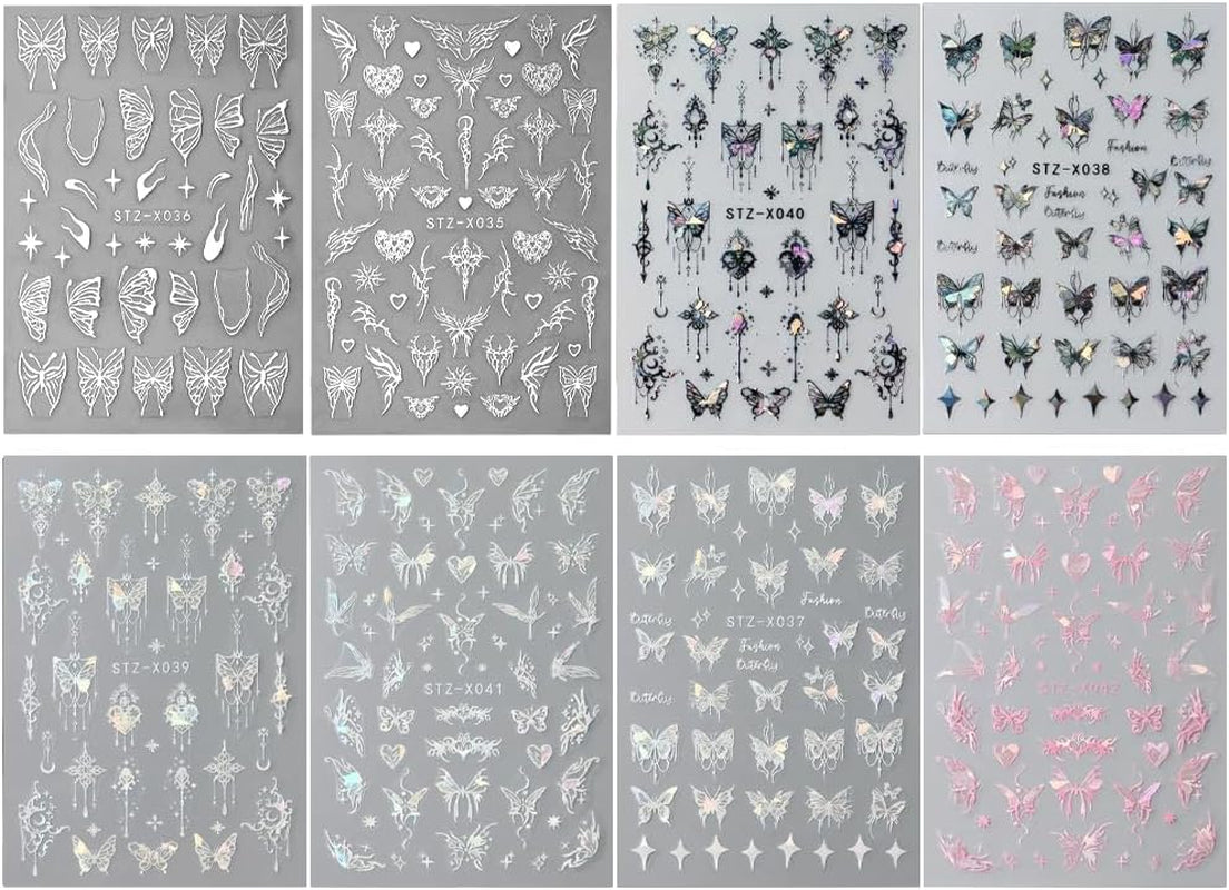3D Metallic Schwarz Schmetterling Nagelaufkleber – Laser Pink Aurora Nagelaufkleber – Punk Butterfly Nail Art Aufkleber – Silber Nagelaufkleber – Nageldesign Zubehör