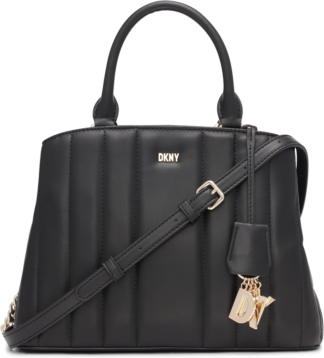 DKNY Chain Lexington Park Medium Logo Chain Satchel, Schwarz / Gold, Einheitsgröße Damentaschen Naty Shop Standardtitel