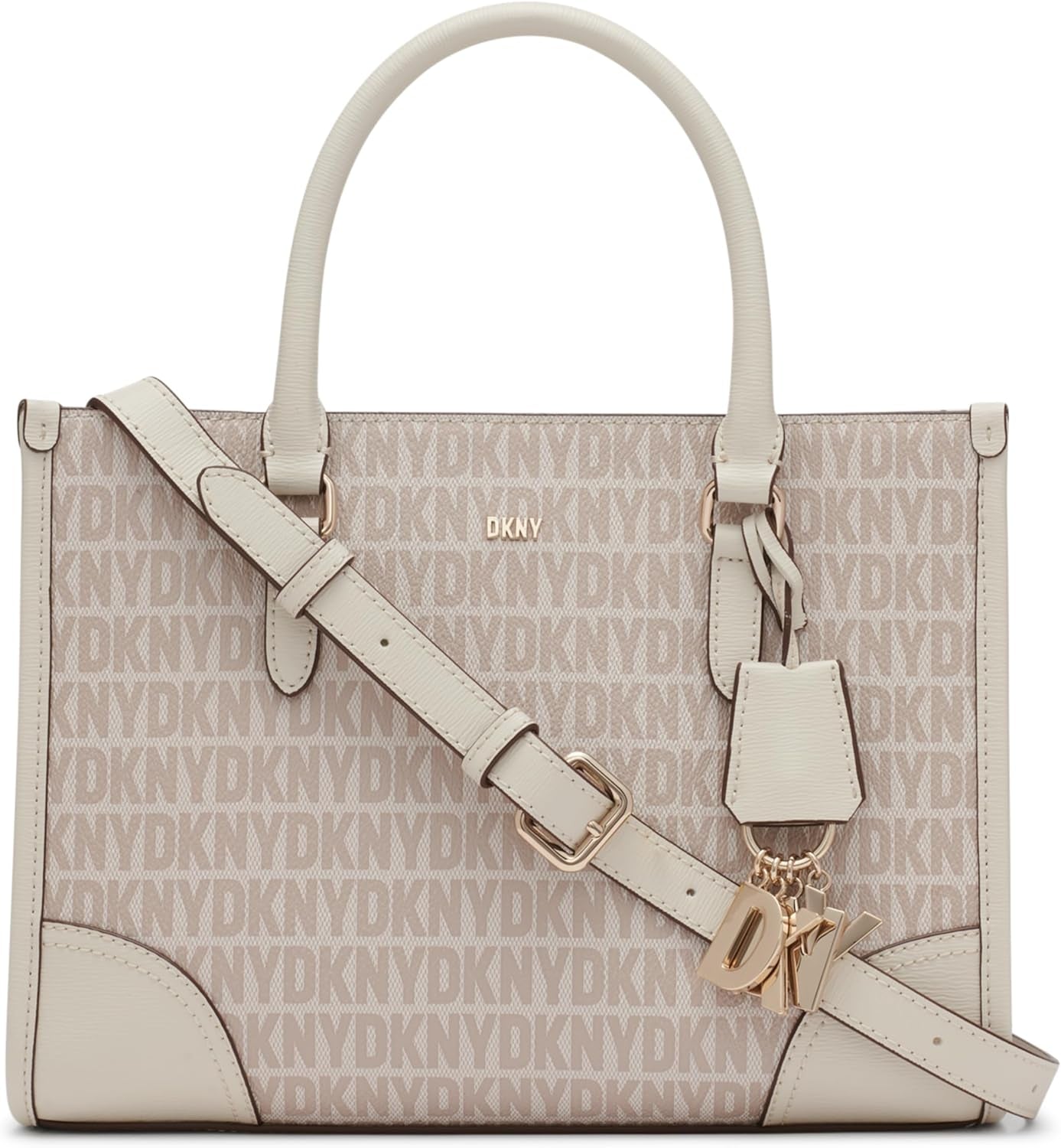 DKNY Damen Perri Satchel mit Logo-Charm, Einheitsgröße Damentaschen Naty Shop Hanf/Kieselstein