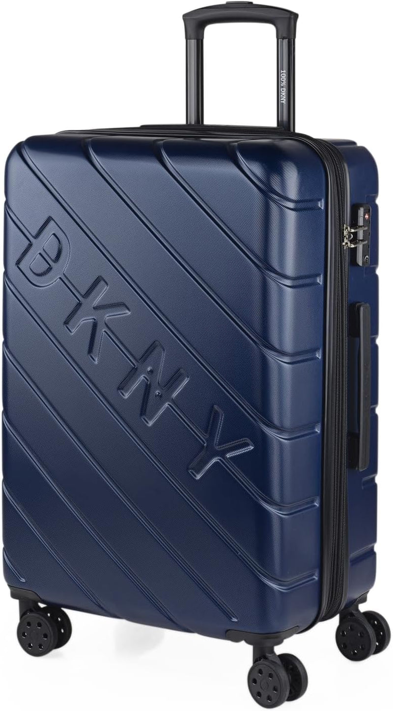 DKNY – Großer 4-Rad-Koffer Großer leichter Koffer – Großer Reisekoffer mit Rollen. Großer Flugzeug-Reisekoffer, Hartschalenkoffer mit zertifiziertem Verschluss – großer Trolley-Koffer, Silber, Gepäck und Reiseausrüstung, Naty Shop, Marineblau, M