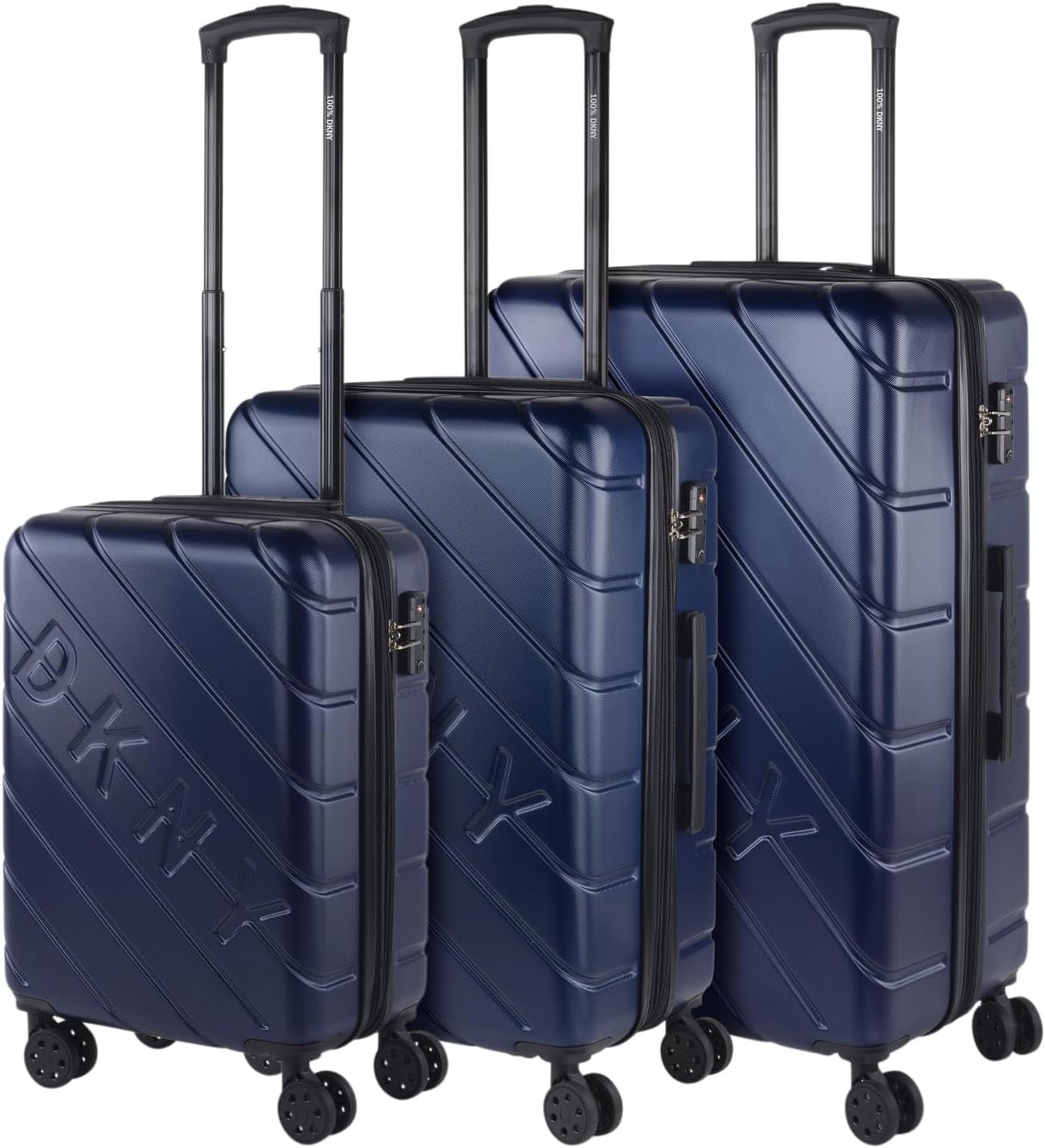 DKNY – Großer 4-Rad-Koffer Großer leichter Koffer – Großer Reisekoffer mit Rollen. Großer Flugzeug-Reisekoffer Hartschalenkoffer mit zertifiziertem Verschluss – Großer Troller-Koffer Silber Naty Shop Gepäck & Reiseausrüstung Marineblau S + M + L