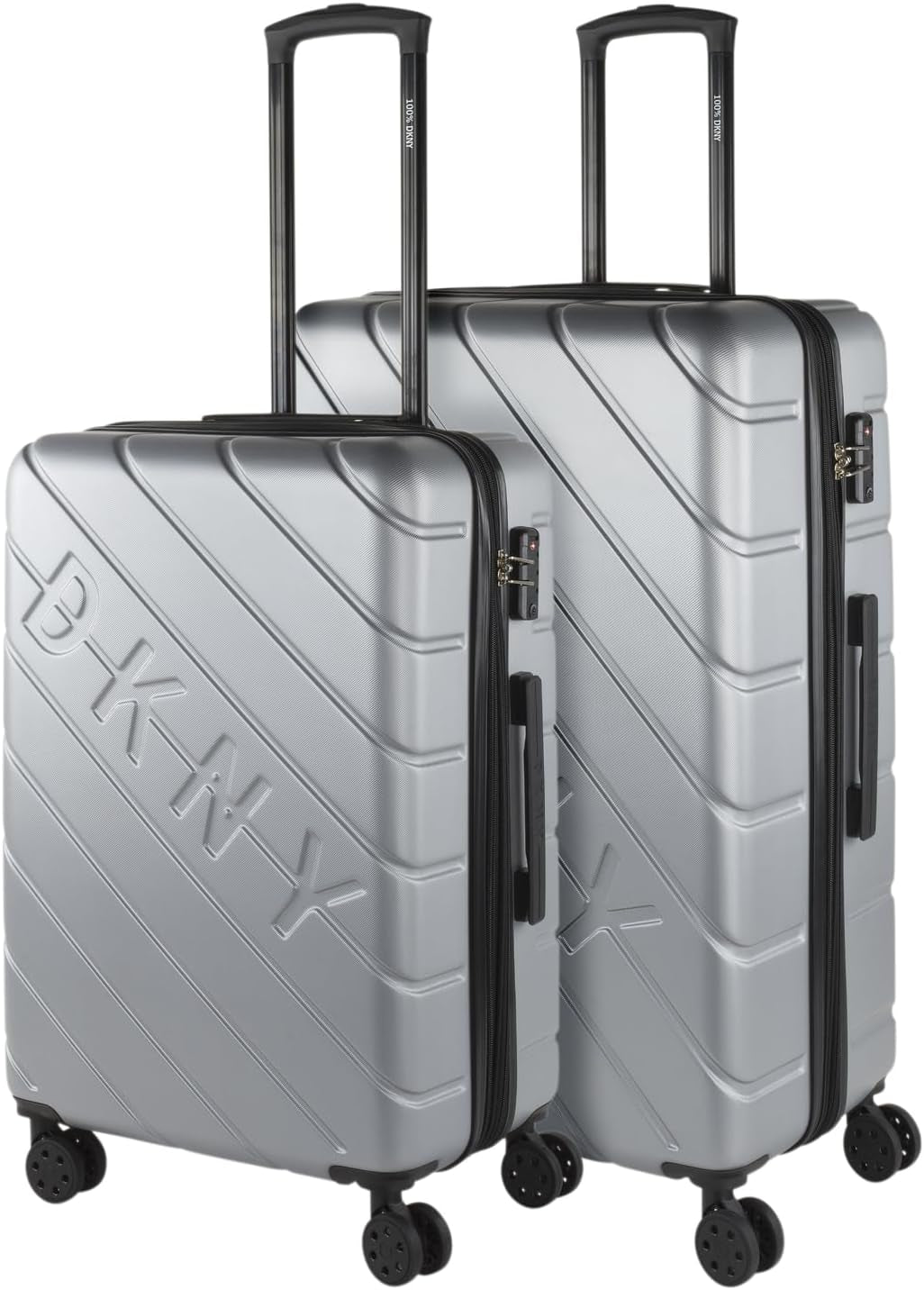 DKNY – Großer 4-Rad-Koffer Großer leichter Koffer – Großer Reisekoffer mit Rollen. Großer Flugzeug-Reisekoffer Hartschalenkoffer mit zertifiziertem Verschluss – Großer Trolley-Koffer Silber Gepäck & Reiseausrüstung Naty Shop Silber M + L