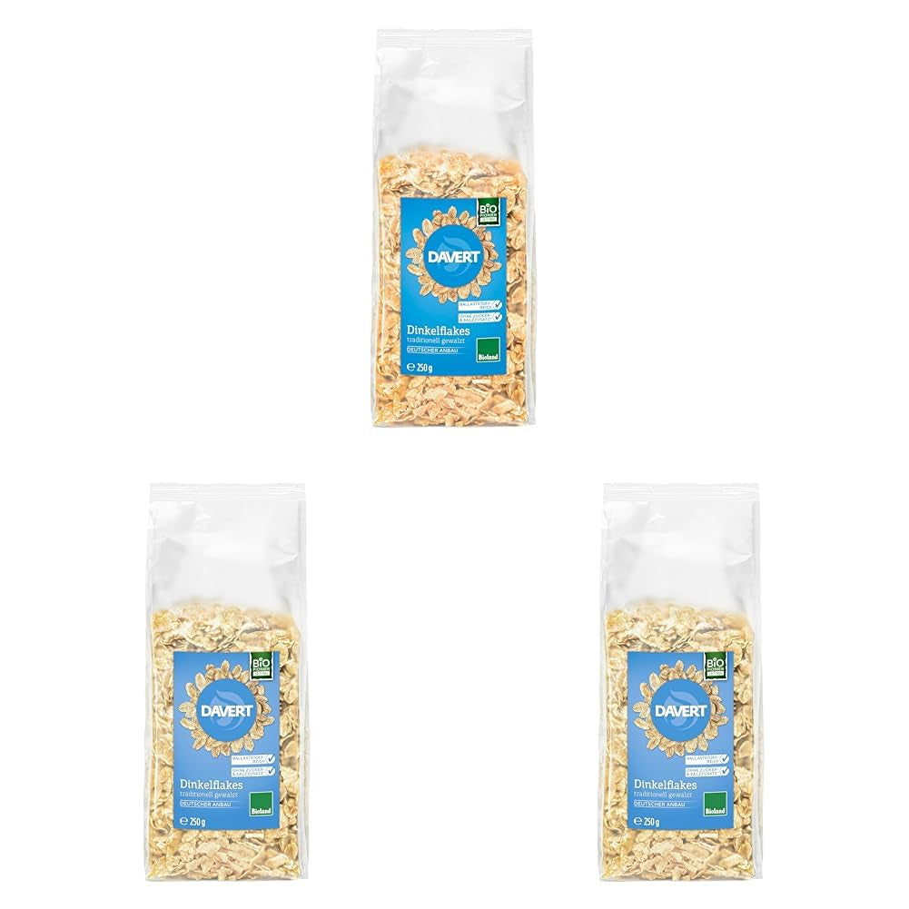 Davert Bio Dinkelflocken 250g – Ohne Zucker- und Salzzusatz, leicht aromatisiert und wunderbar knusprig – 100% Davert Bio-Qualität (1 x 250g)