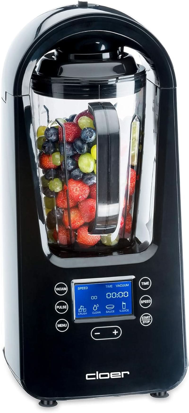 Cloer 6980 Vakuum Standmixer / 800 Watt / 21.000 U/Min. / inkl. Vorratsbehälter/Vakuumventil/Automatikprogramme/Eis-Crush-Funktion/Reinigungsfunktion/Schwarz, 1500 Milliliter Kitchen Naty Shop