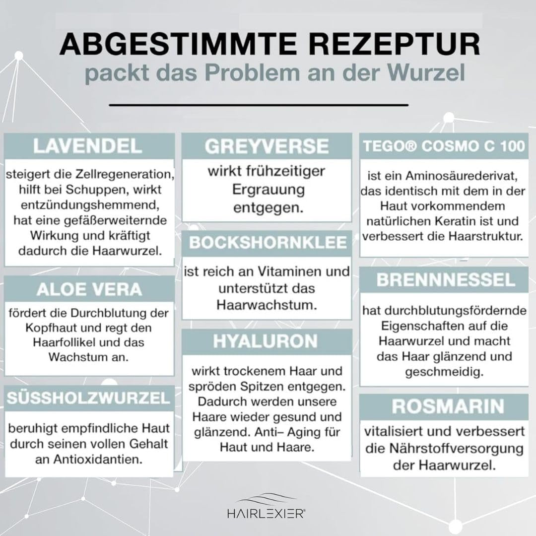 Hairlexier Haarwuchsmittel für Frauen – Rosmarin-Haaröl, Rizinusöl-Haaröl, Lavendelöl, natürliches Haarserum gegen diffusen Haarausfall, unterstützt das Haarwachstum, vegan & biologisch + Arbeitsbuch Haarpflege Naty Shop