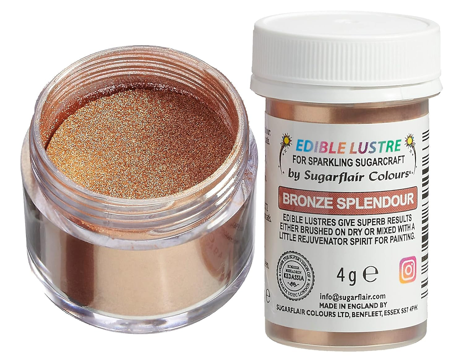 Sugarflair Bronze Splendor Essbare Lebensmittelfarbe – Essbares, glänzendes Pulver für Kuchen, Muffins, Schokolade, Gebäck, Desserts, Eiscreme, Getränke, Cocktails und mehr – 4 g
