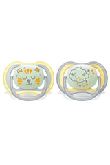 Philips AVENT Ultra Air Nachtschnuller für Babys ab 18 Monaten, leuchtet im Dunkeln, Doppelpack, Wolke/Tiger (Modell SCF376/01)