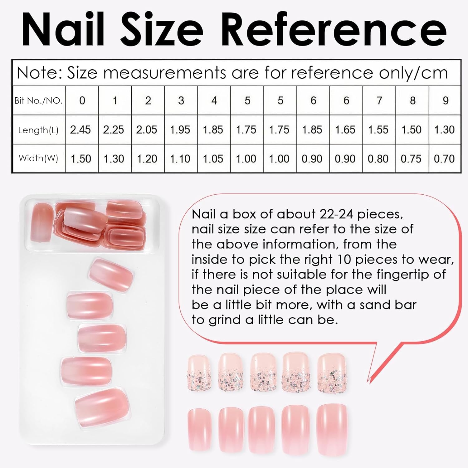 48 Stück kurze Nägel zum Aufkleben, 2 Stile, kurze quadratische französische Nägel mit Nagelkleber und Nagelfeile, rosa, weiße Ombre-Kunstnägel für Frauen