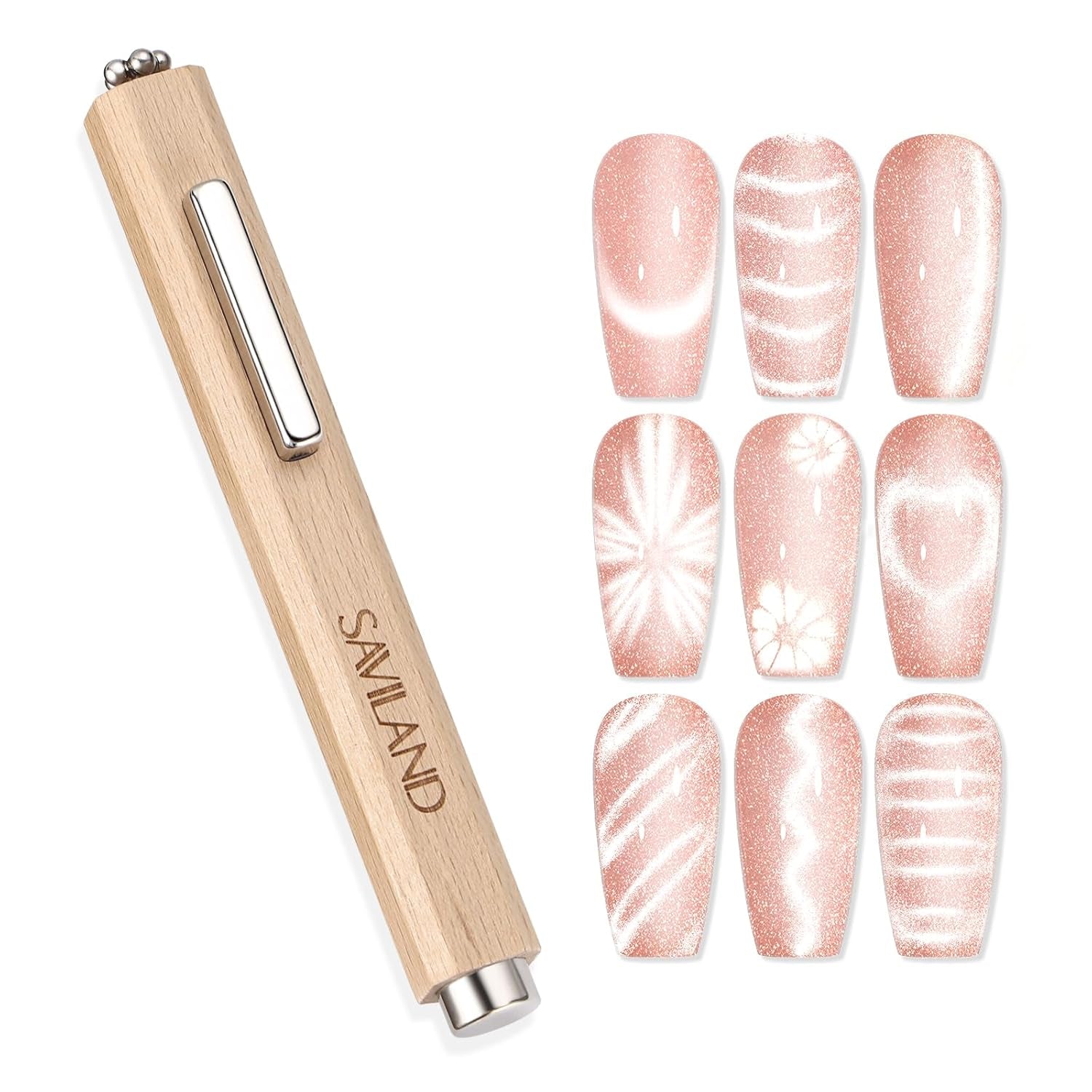 SAVILAND 4X Hochfester Cat Eye Magnet Für Nagel: 3-In-1 Nagel Magnet Rund Lange Streifenperle N35 Neodym Ultra Strong Magnet Für Nagellack Präzise 3S Formung Cat Eye Gel Nagellack Magnet Magnetstift