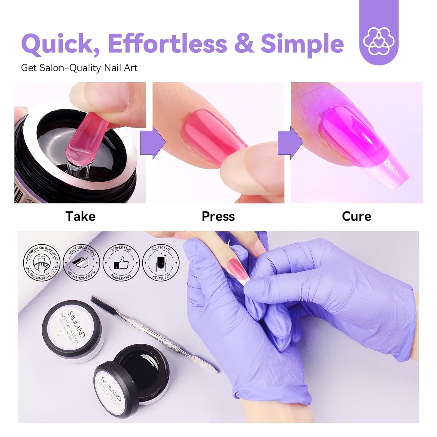 Saviland Fester Nagelspitzenkleber: 2 Stück 15 g künstlicher Nagelkleber, extra starker Kleber zum Aufdrücken der Nägel, UV-Kleber, Gel-Nagelkleber für Frauen, Heimsalon, DIY, UV/LED-Lampe ausgehärtet