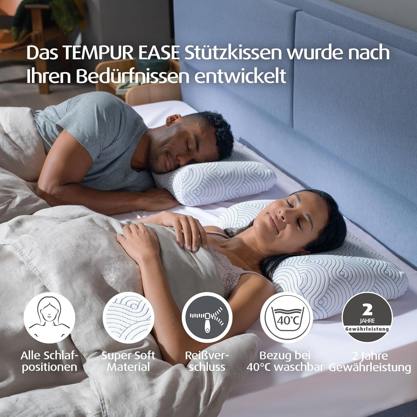 TEMPUR EASE Memory Foam-Schlafkissen, ergonomisches Nackenstützkissen für jede Schlafposition, fester Halt, 50 x 31 x 10/5 cm, weiß Naty Shop Standardkissen