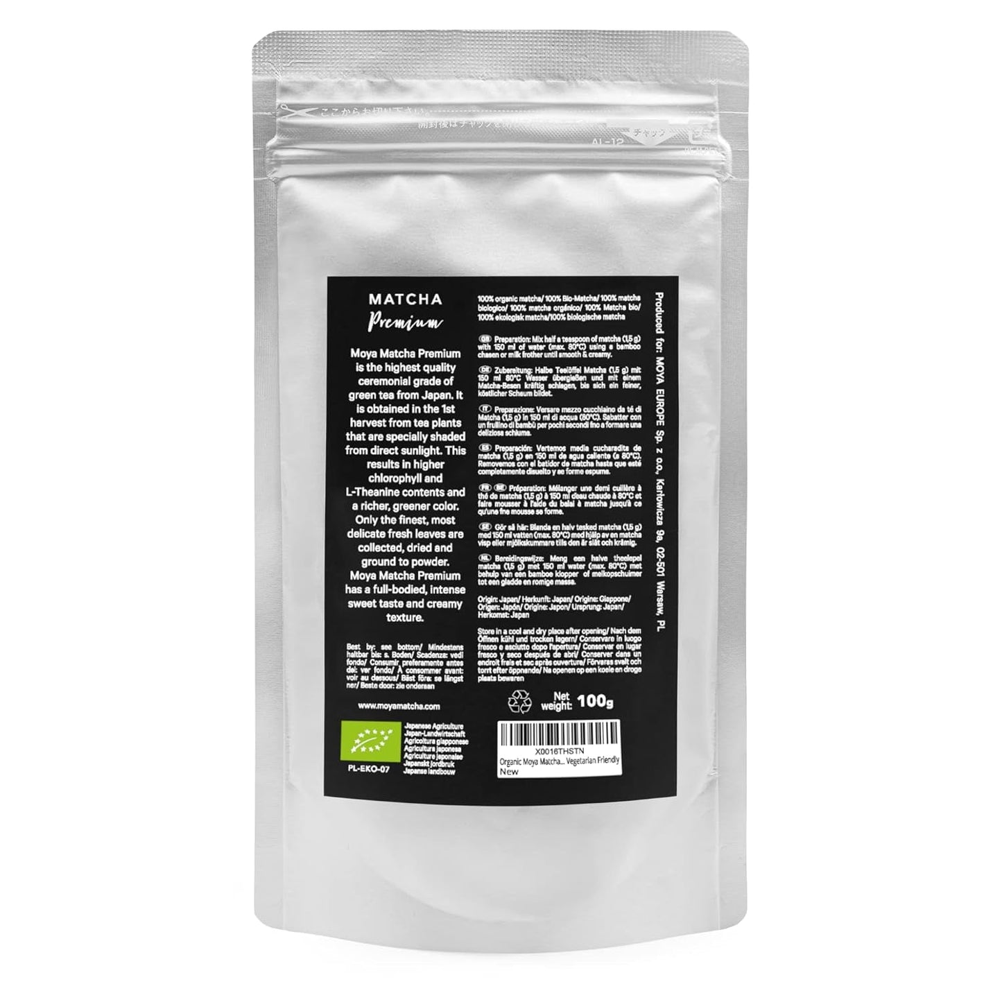 Bio-Grüntee-Moya-Matcha-Pulver | 100 g Premiumqualität für die Zeremonie | Biologisch angebaut und geerntet in Uji, Japan | Matcha-Grüntee-Pulver | Ideal für die japanische Wasserteezeremonie