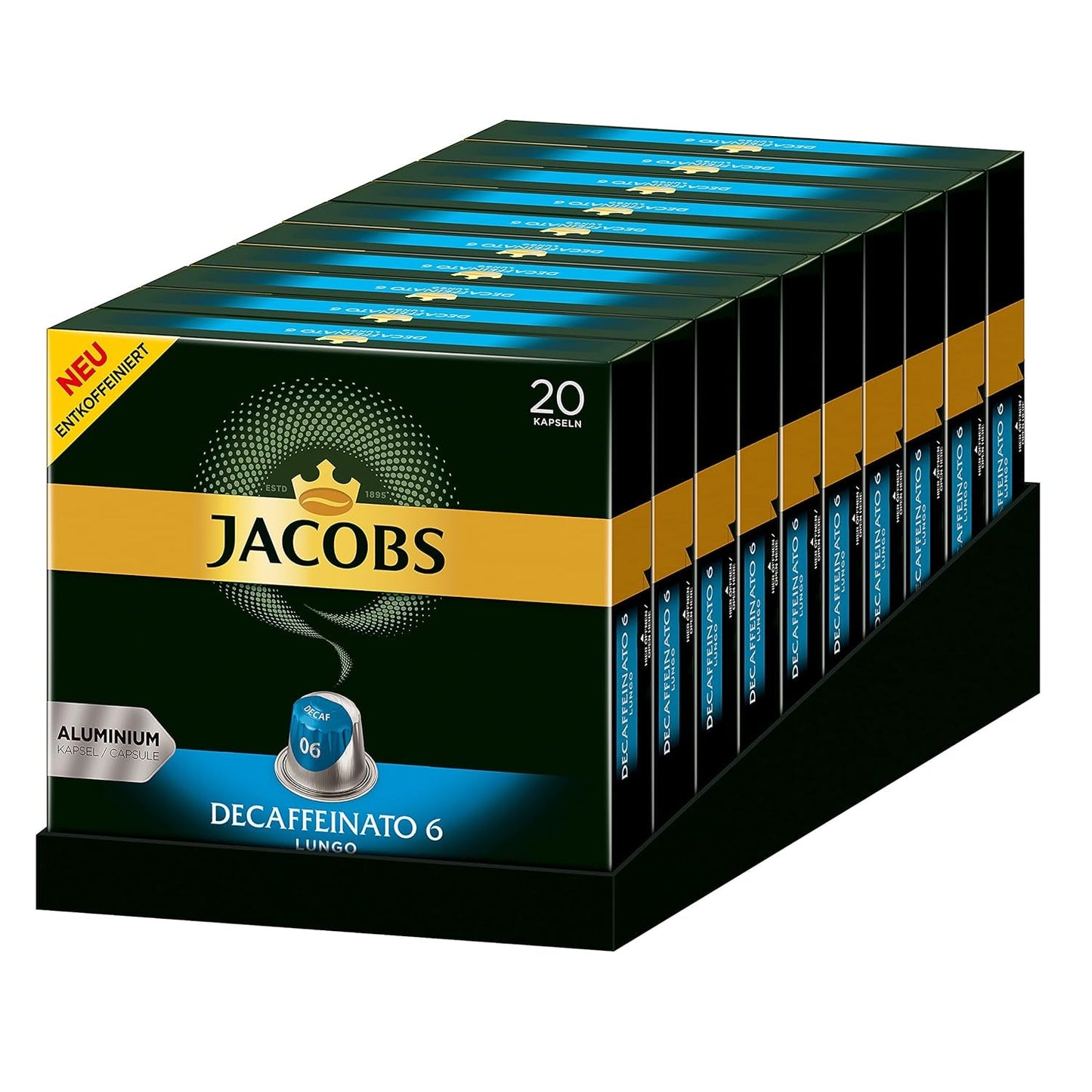 Jacobs Kaffeekapseln Guten Morgen XL Intense - 10er Pack (10 x 20 Getränke) & Kaffeekapseln Lungo Decaffeinato- Intensität 6- 200 Nespresso-kompatible Kapseln, 10er Pack, 10 x 20 Getränke