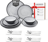 Melamin-Besteckset, 24-teilig, für 4 Personen, Camping-Teller-Set – Outdoor- und Indoor-Besteck
