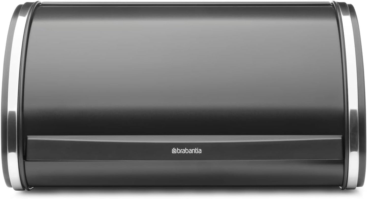 Brabantia Brötchen-Brotbox – Kompakte Aufbewahrungsbox für Brot, Bagels und Brötchen auf der Arbeitsplatte mit flachem Deckel, robuster Stahl – mittelgroß – mattschwarz. Lebensmittel-Aufbewahrungsboxen Naty Shop, heller Stahl, Ys/M
