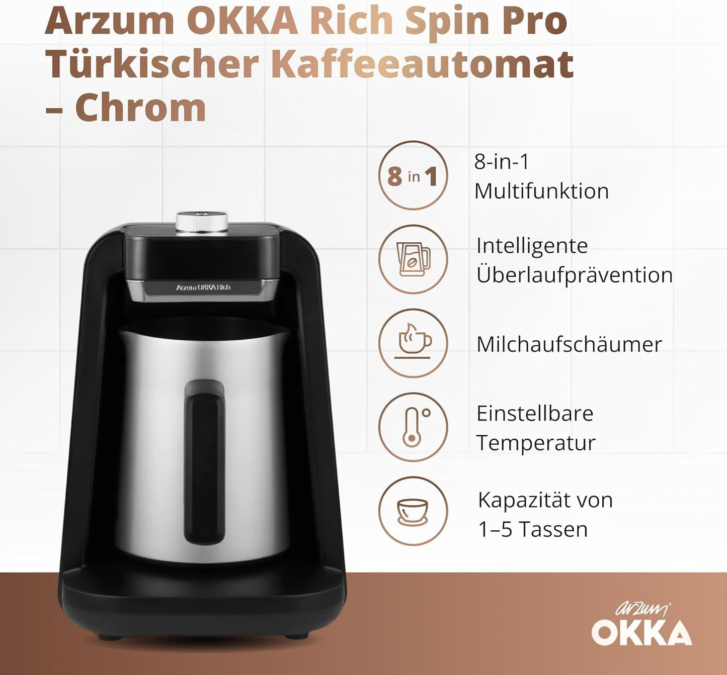 TÜRKISCHE KAFFEEMASCHINE Arzum OKKA RICH SPIN PRO (Chrom)