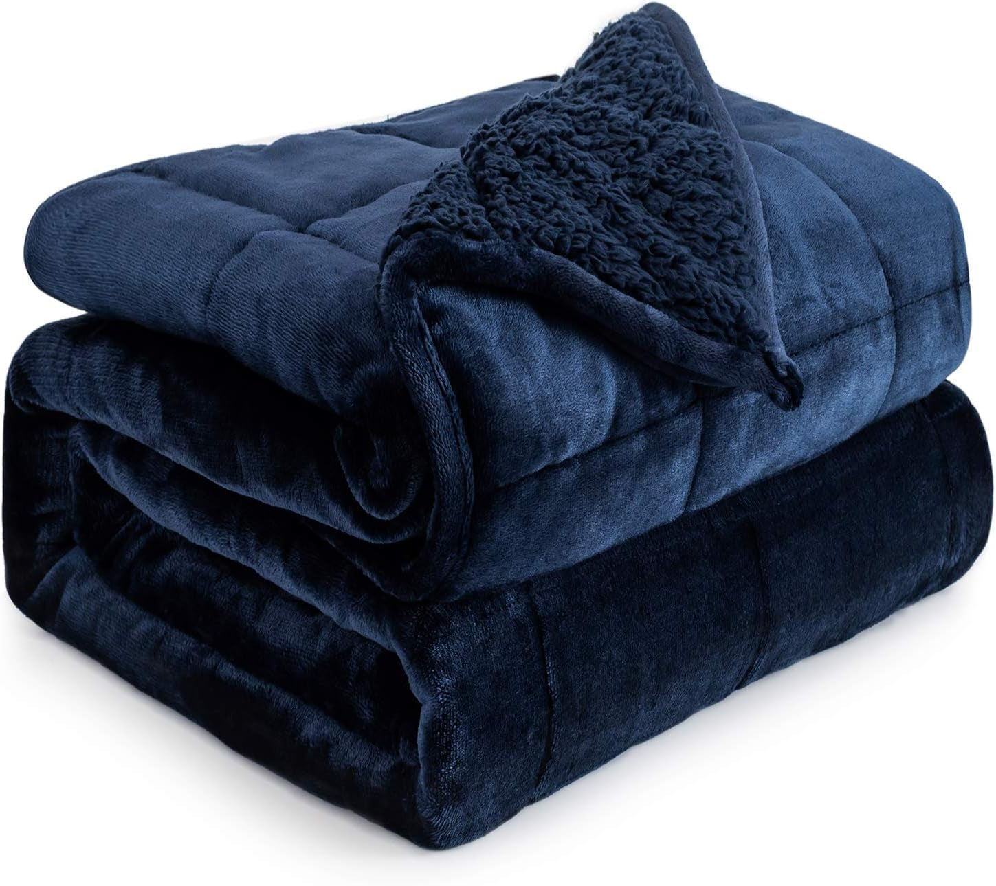 Cottonblue Gewichtsdecke 6,8 kg, Queen-Size-Flanell, zottelige Sherpa-Gewichtsdecke für Erwachsene, bequeme Gewichtsdecken zum Beruhigen und Entspannen, schwere Bettdecken, 152,4 x 203,2, Naty Shop Quilts & Quilts, Marineblau, 48 x 72, 15 Pfund