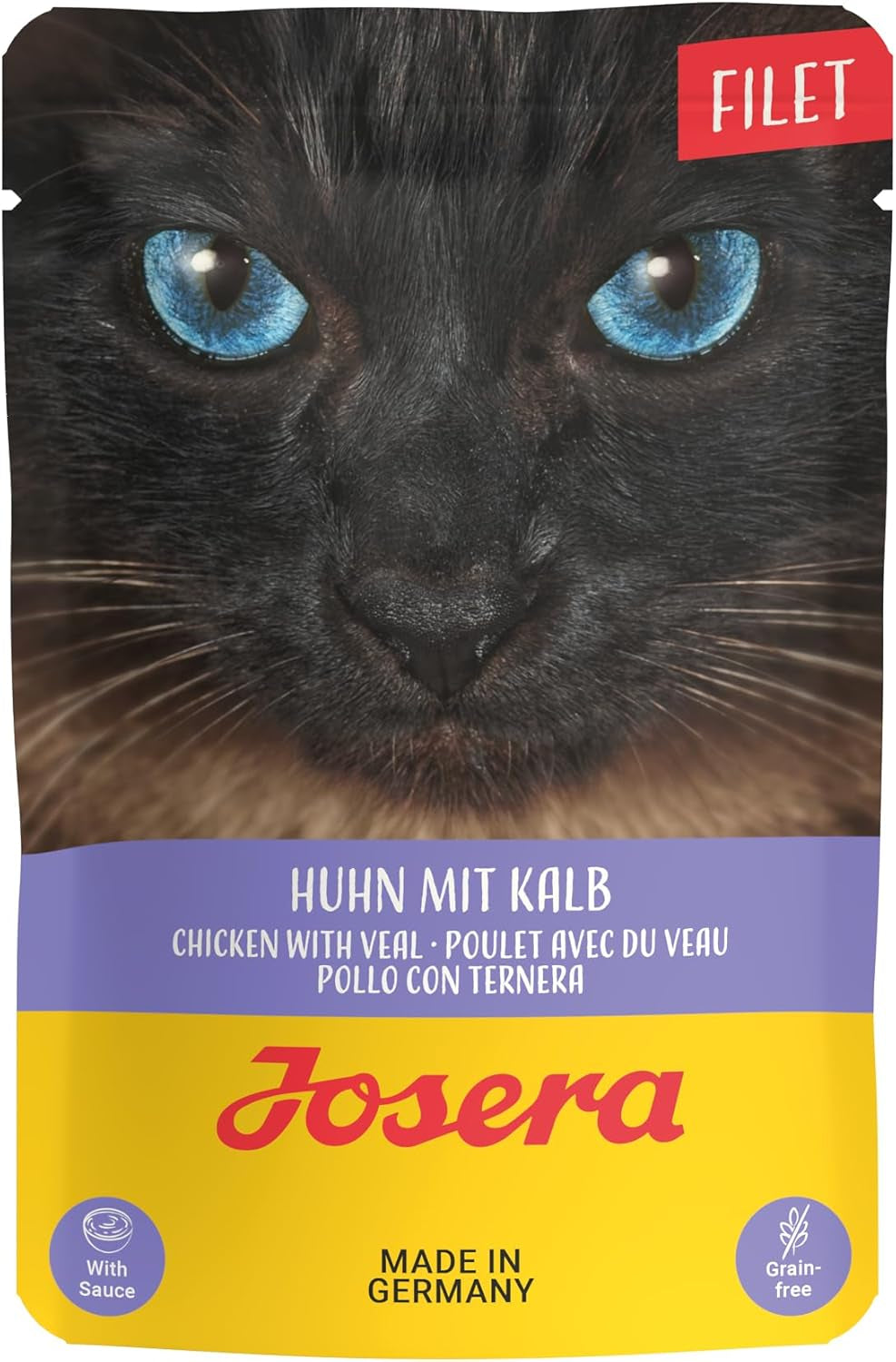 JOSERA Hähnchen- und Kalbsfilet (16 x 70 g) | Erwachsener | Premium-Nassfutter für ausgewachsene Katzen | Hähnchen und Kalbfleisch mit 40 % Hähnchenfilet | Keine Körner | Nasses Katzenfutter im Frischebeutel | 16 Stück