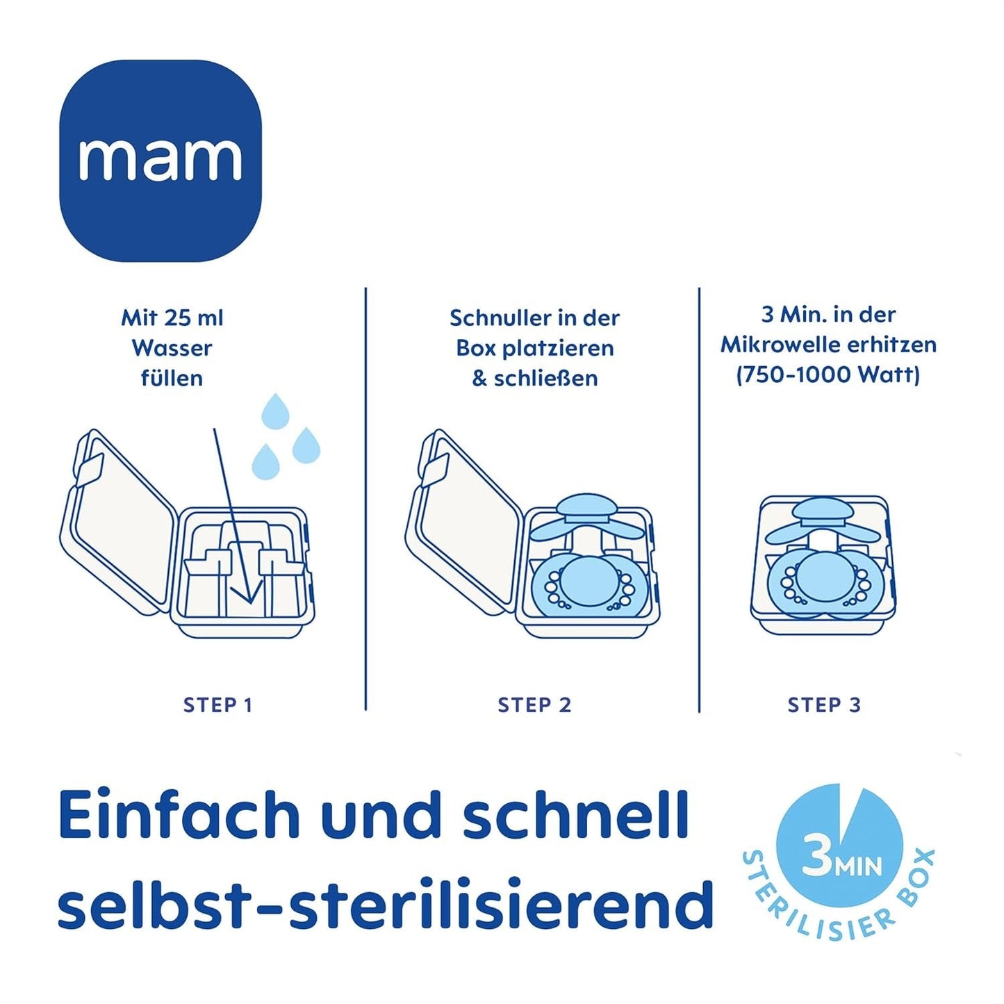 MAM Original Schnuller, 2er-Pack, zahnfreundliche Babyschnuller, aus nachhaltigen und bioregenerierbaren Materialien, MAM SkinSoft Silikonsauger, mit Schnullerbox, 6-16 Monate, Blau/Hellblau