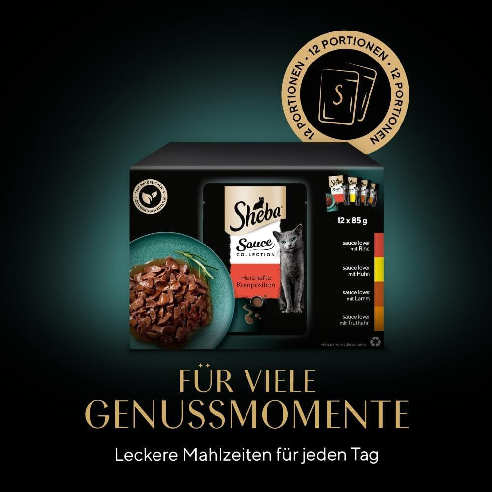 Sheba Sauce Collection Nassfutter für Katzen, Portionsbeutel, salziges Multipack, 4x12x85g