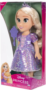 Disney Princess Rapunzel 35 cm große Puppe, reflektierende Glitzeraugen, bewegliche Gelenke, abnehmbares Kleid, Schuhe, Krone, langes blondes Haar, für Mädchen ab 3 Jahren